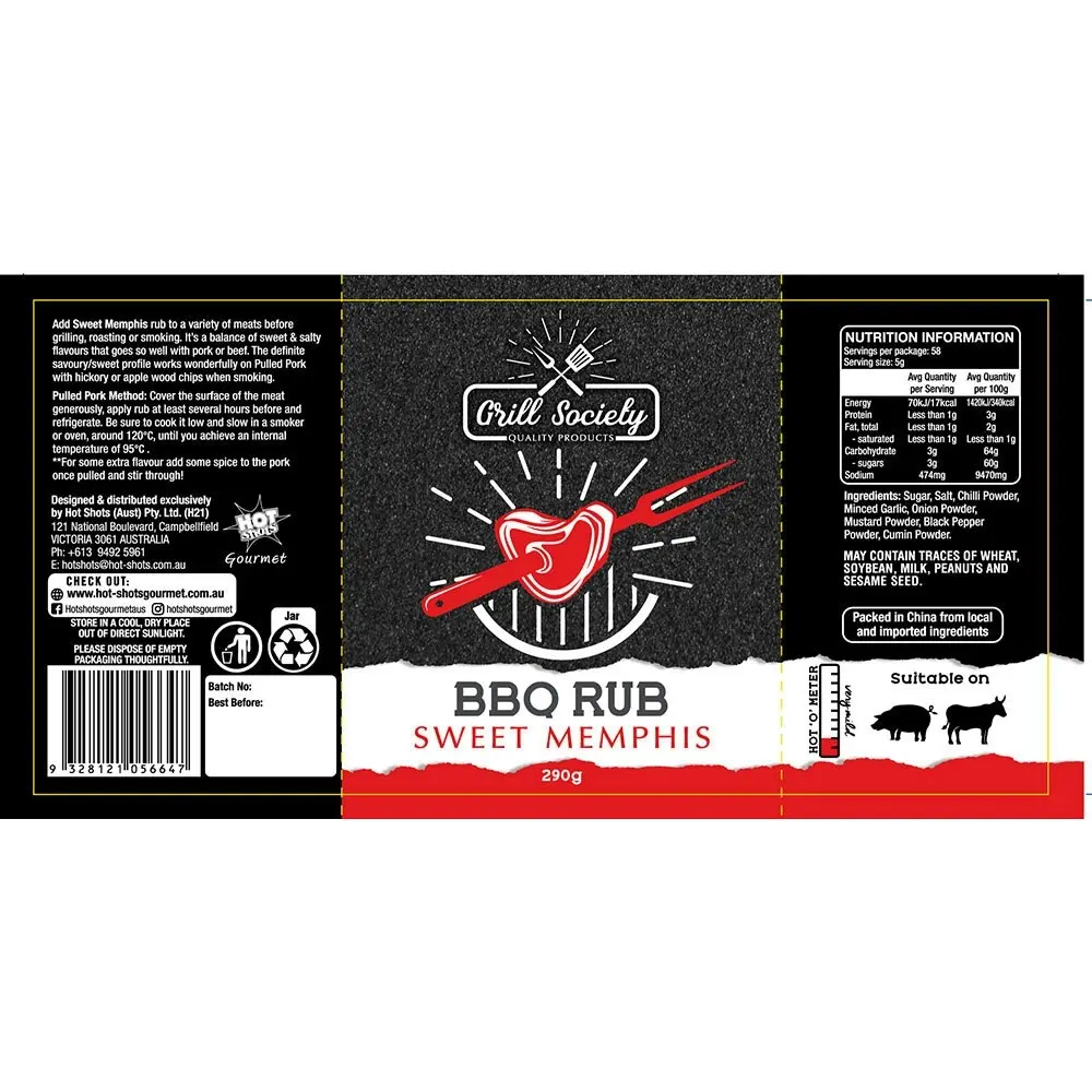 Grill Society 290g BBQ Rub Sweet Memphis Meat/Pork/Beef Seasoning Herb Spice