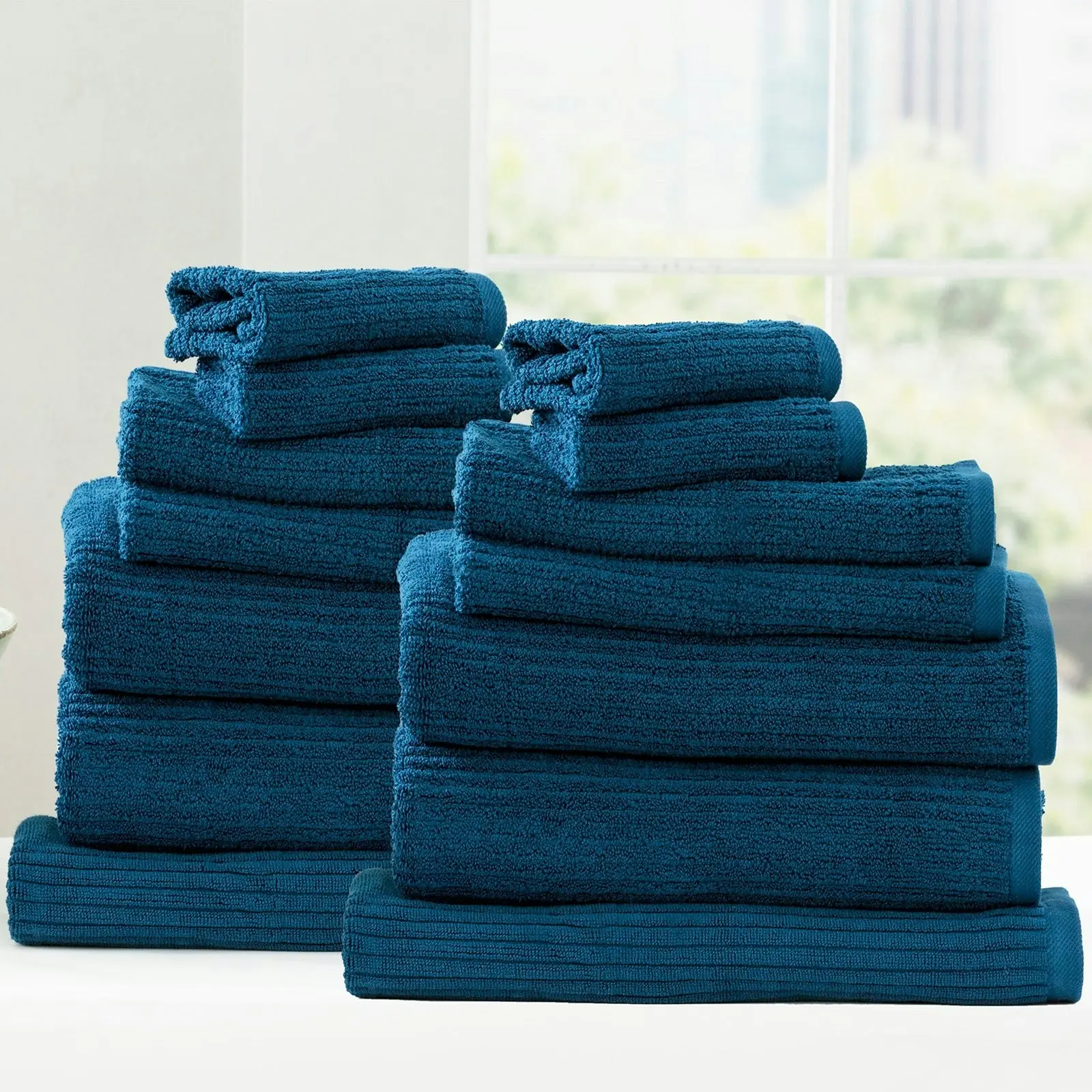 Cobblestone Ribbed Bath Towel Sets Ink