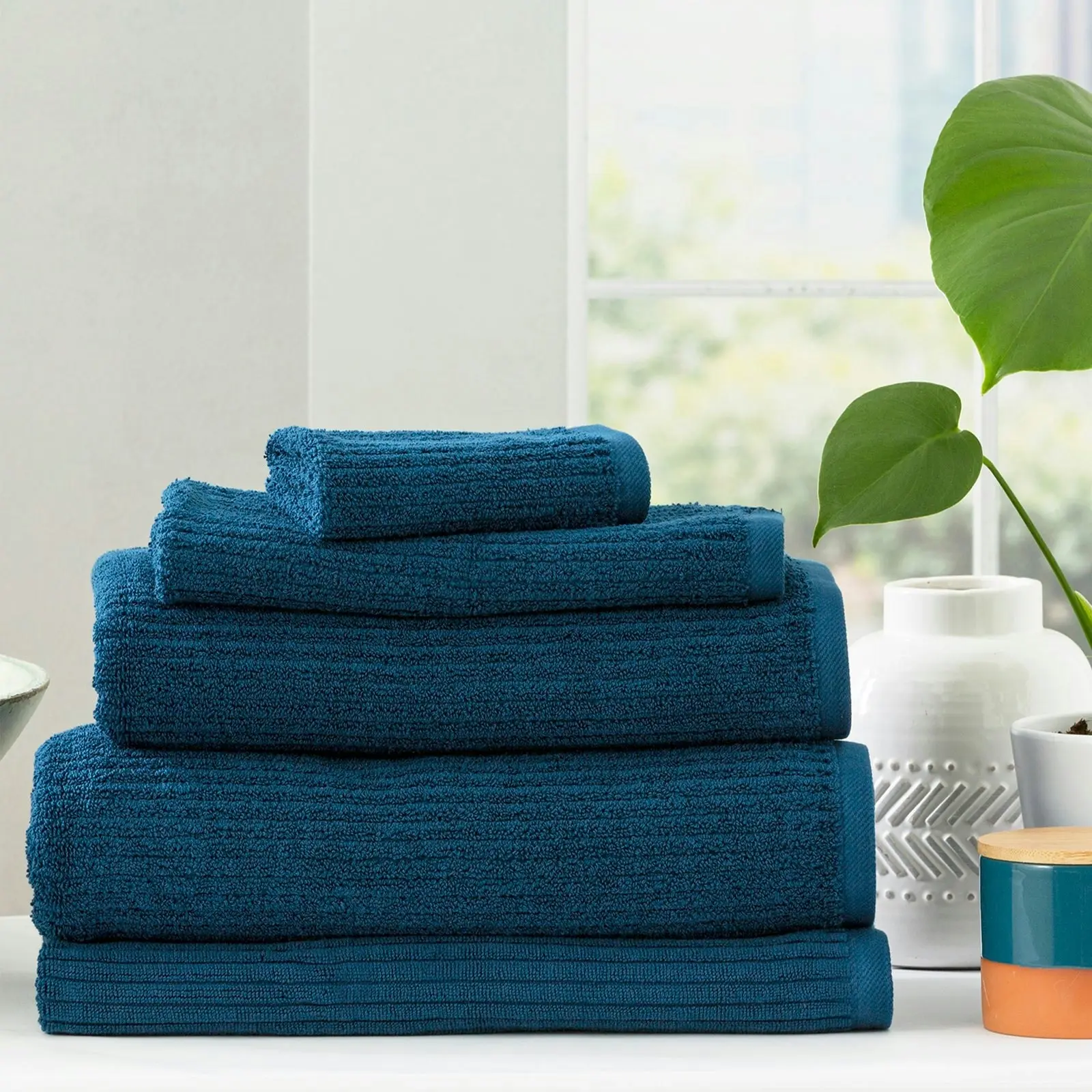 Cobblestone Ribbed Bath Towel Sets Ink