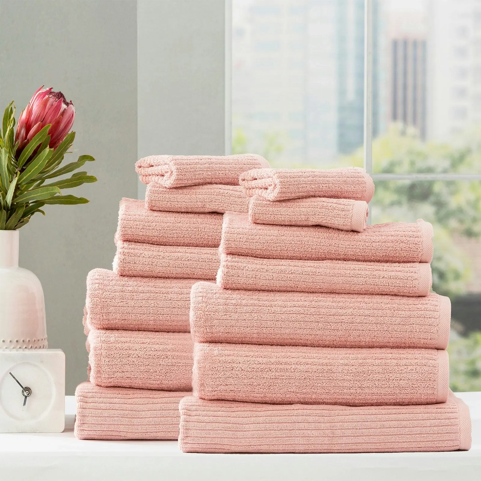 Cobblestone Ribbed Bath Towel Sets Blush