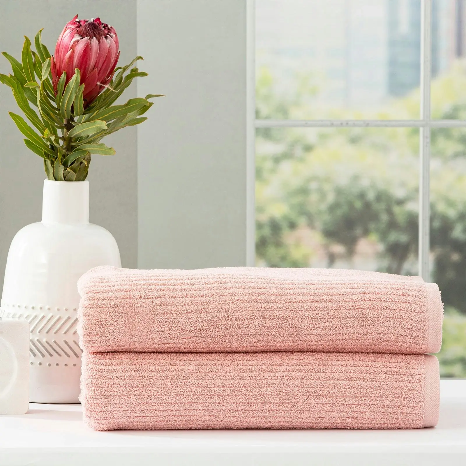 Cobblestone Ribbed Bath Towel Sets Blush