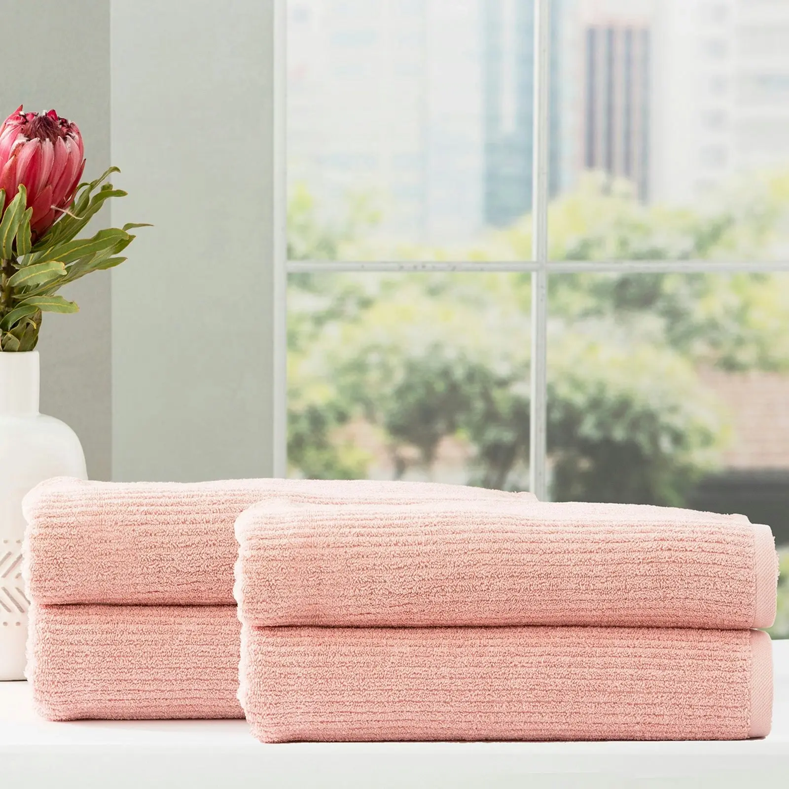 Cobblestone Ribbed Bath Towel Sets Blush