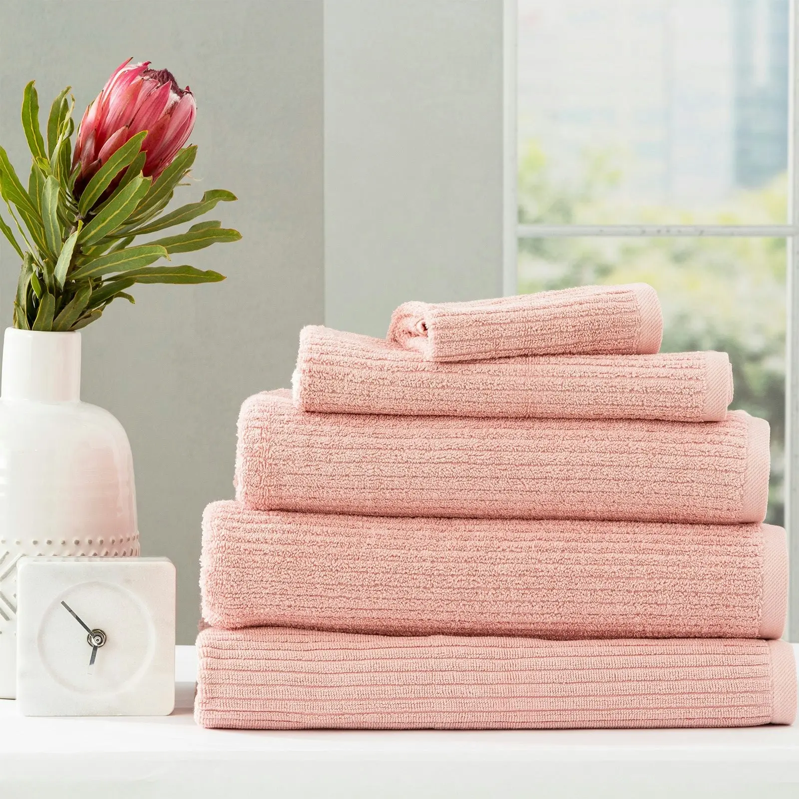 Cobblestone Ribbed Bath Towel Sets Blush