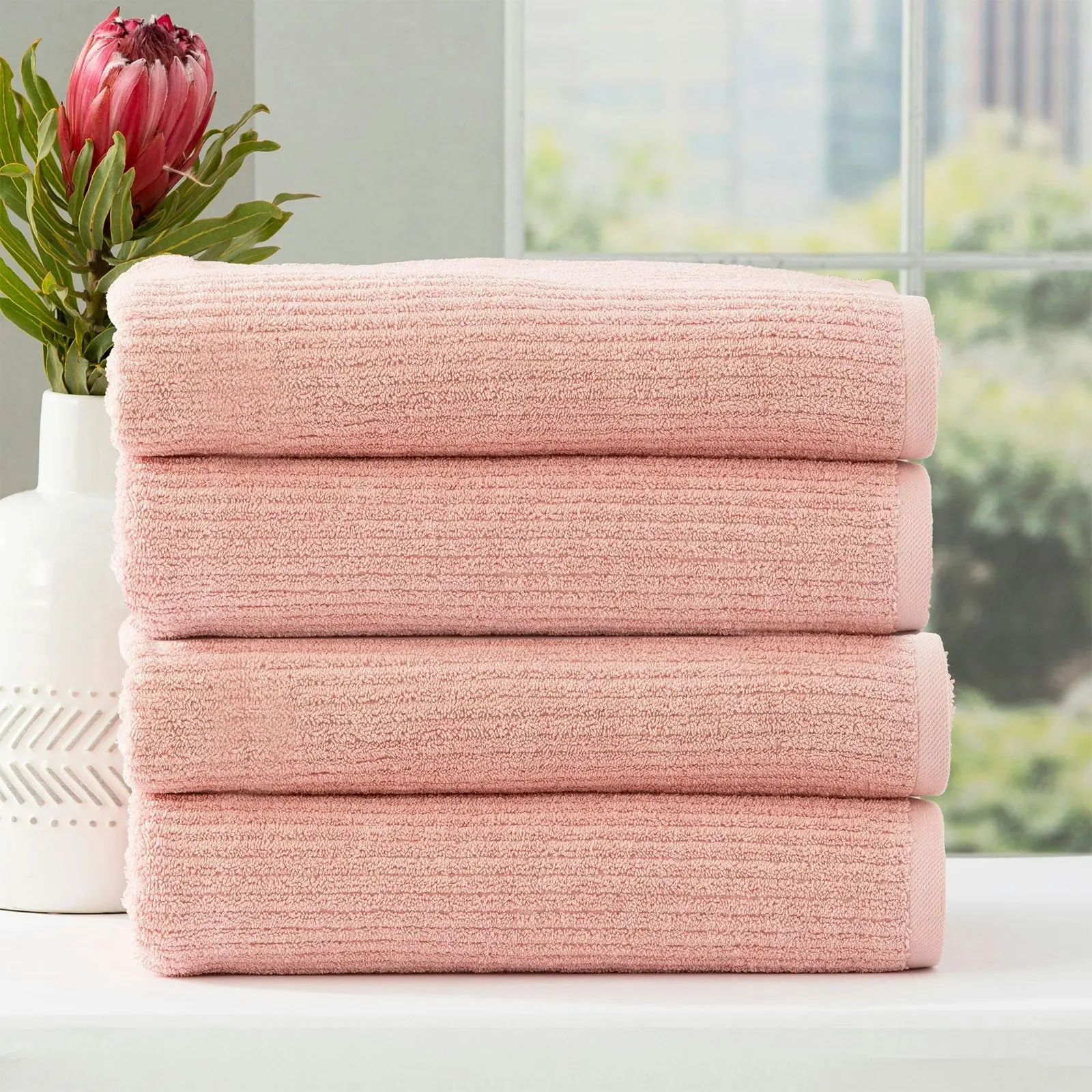 Cobblestone Ribbed Bath Towel Sets Blush