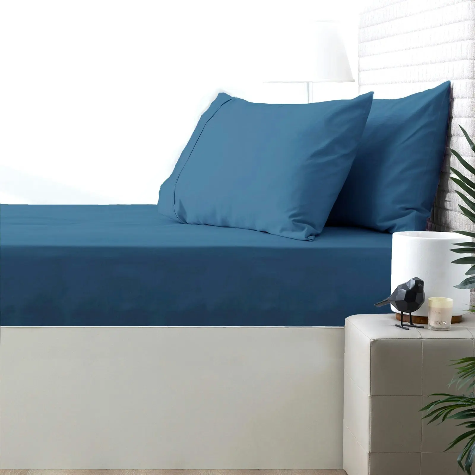 Cotton Natural 500 Thread Count Fitted sheet & pillowcase set Blue- No Flat Sheet