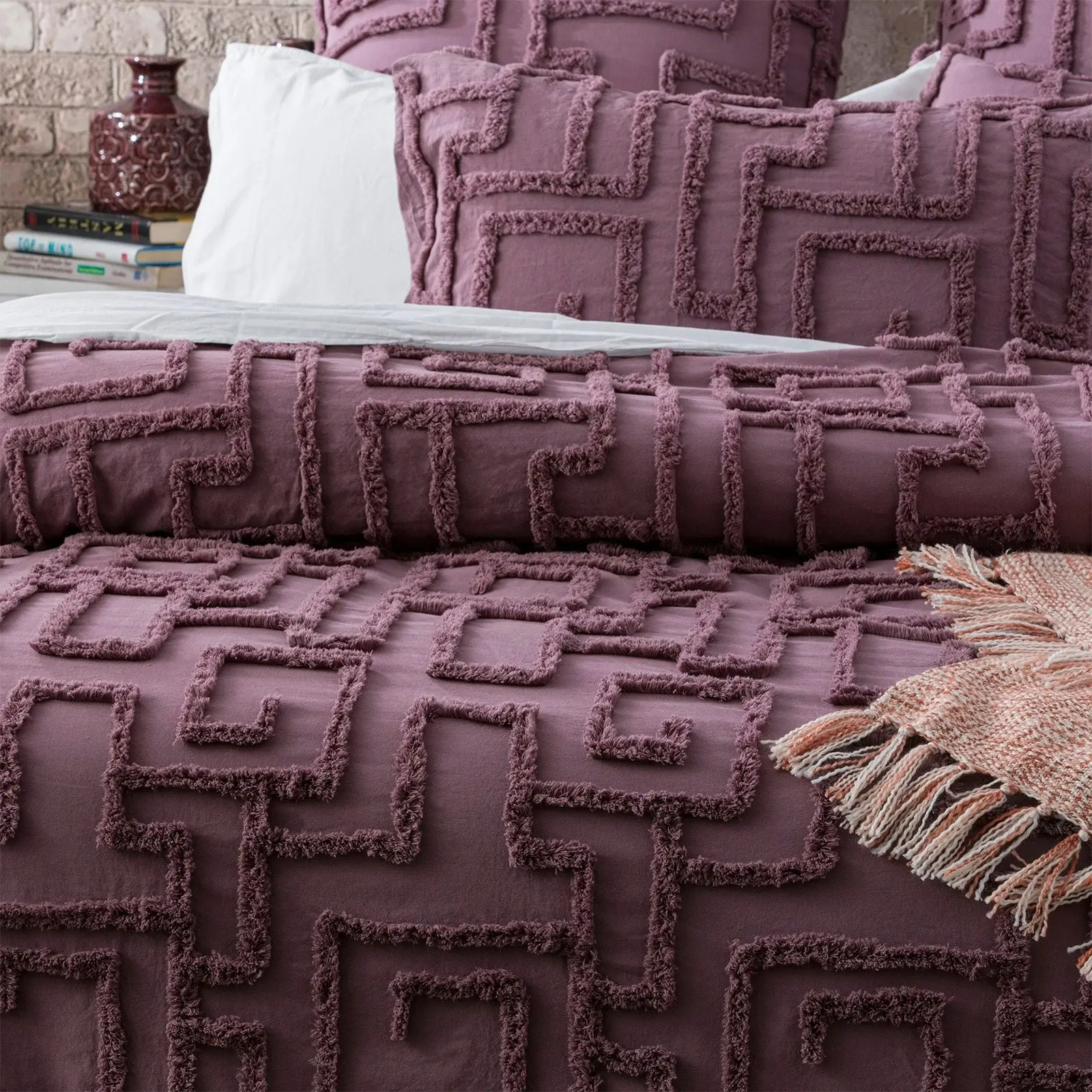 Riley Quilt Cover Tufted Cotton Chenille Set Grape