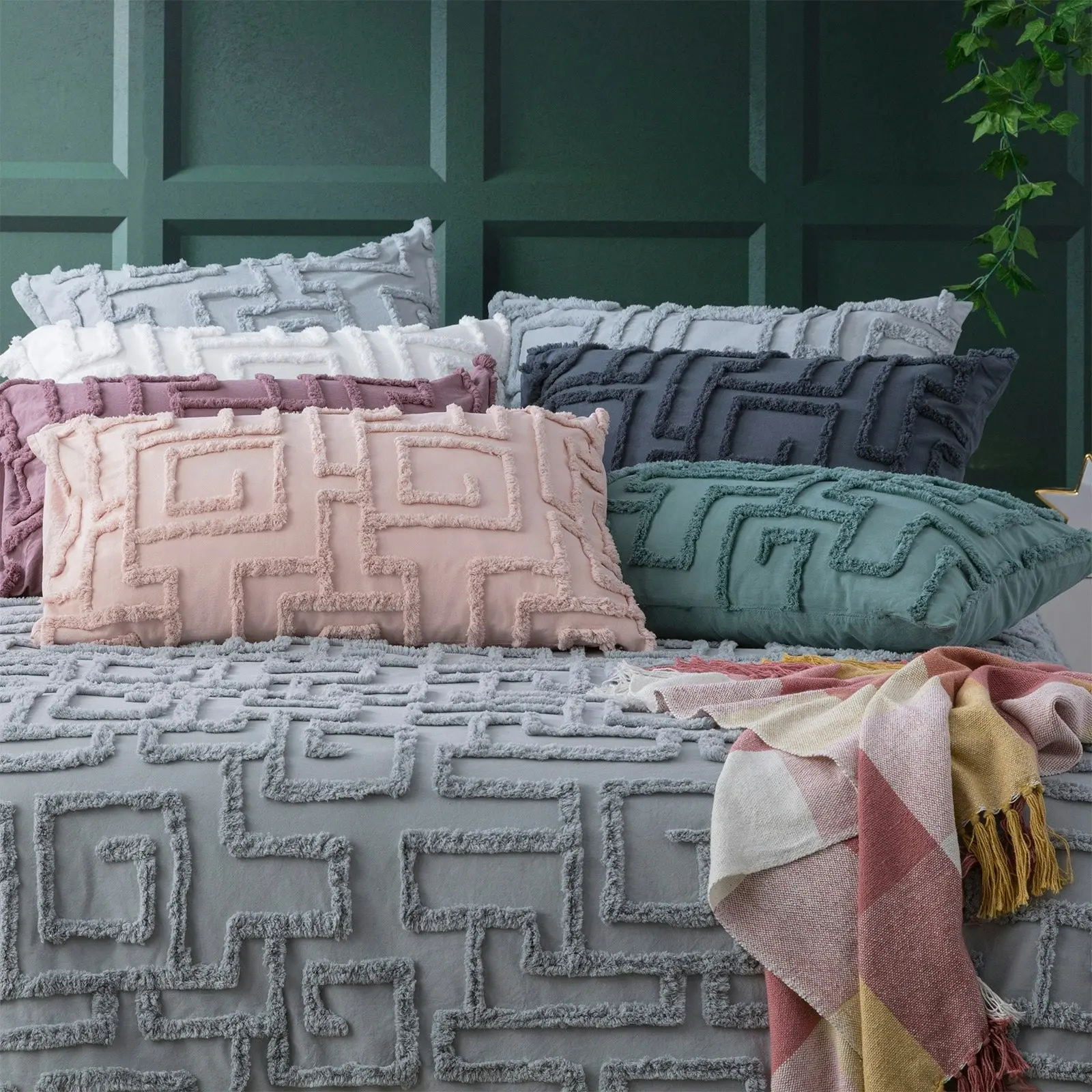 Riley Quilt Cover Tufted Cotton Chenille Set Mineral