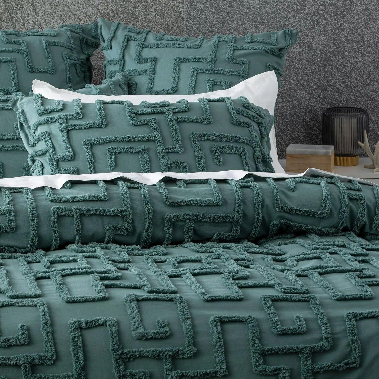 Riley Quilt Cover Tufted Cotton Chenille Set Mineral