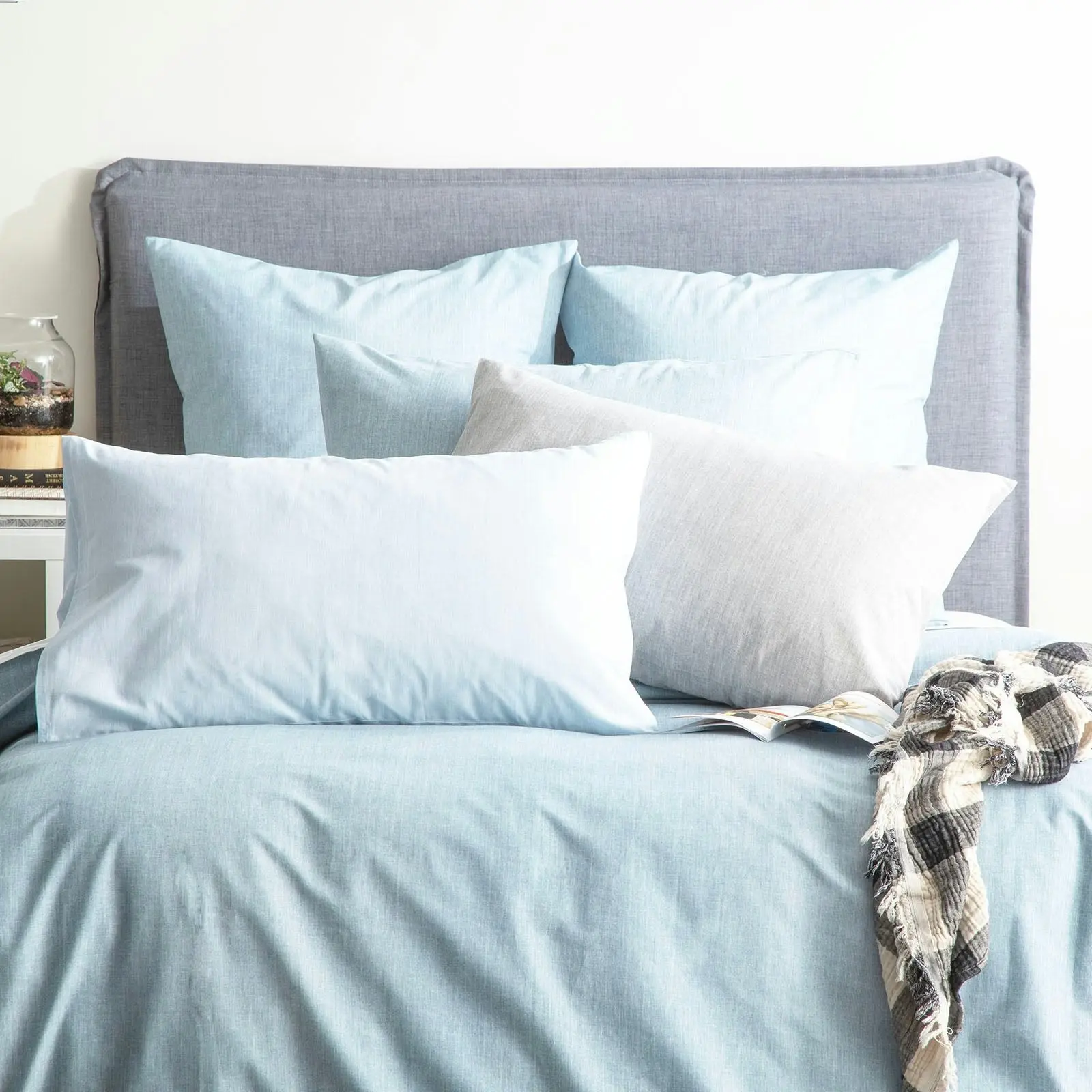 Chambray Cotton Quilt cover Set Aquatic