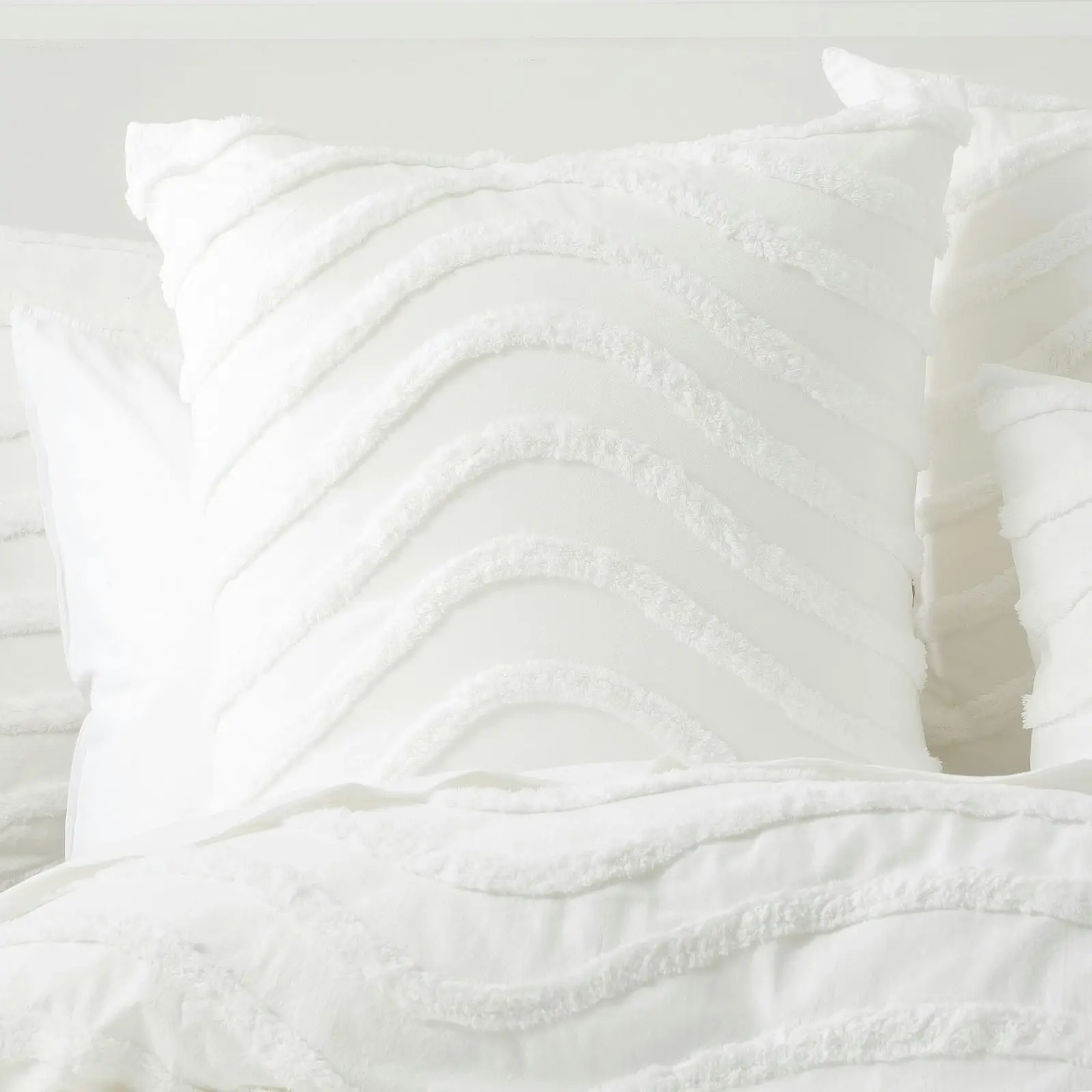 Wave Quilt Cover Tufted Cotton Chenille Set White