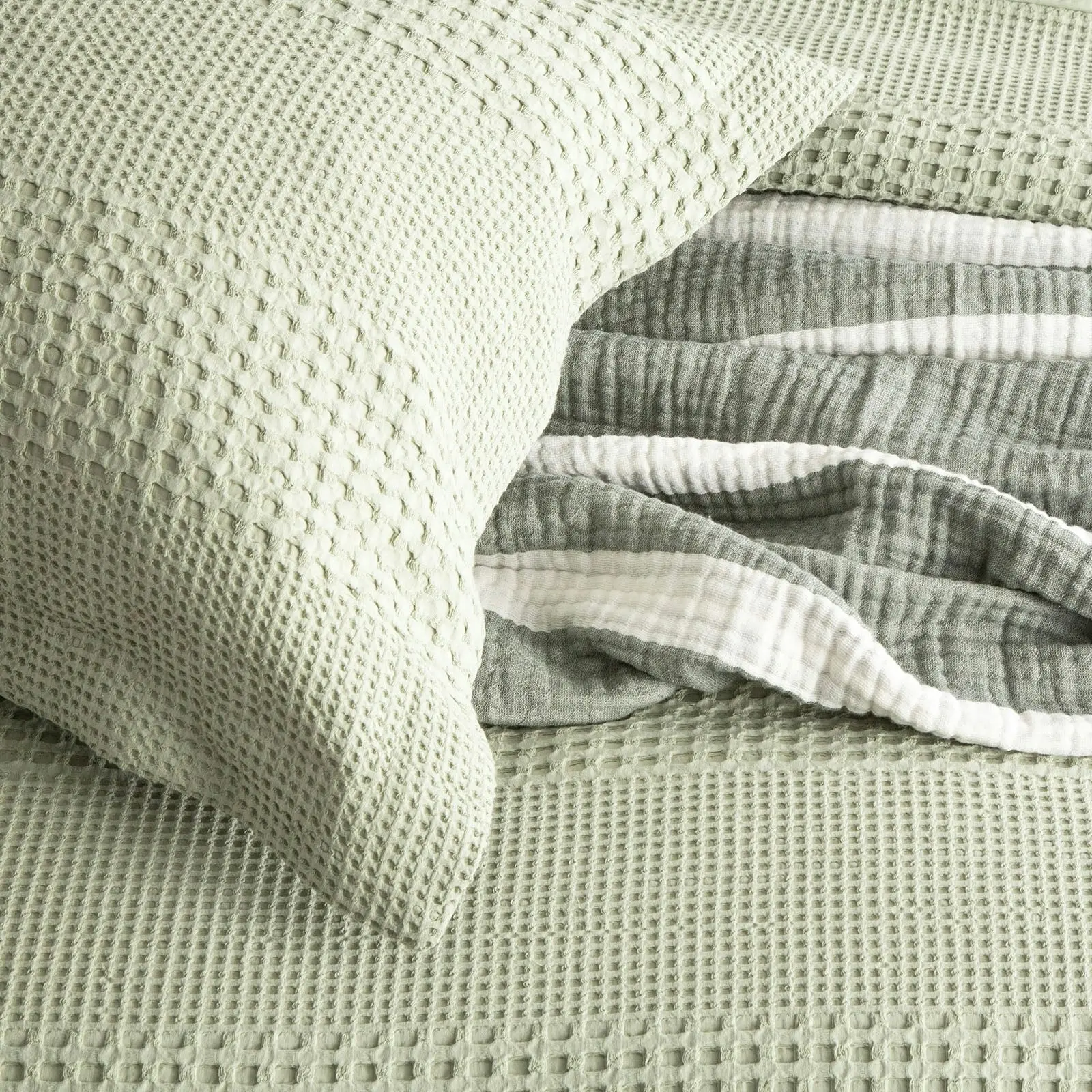 Elegance Waffle Quilt Cover set Cotton Moss