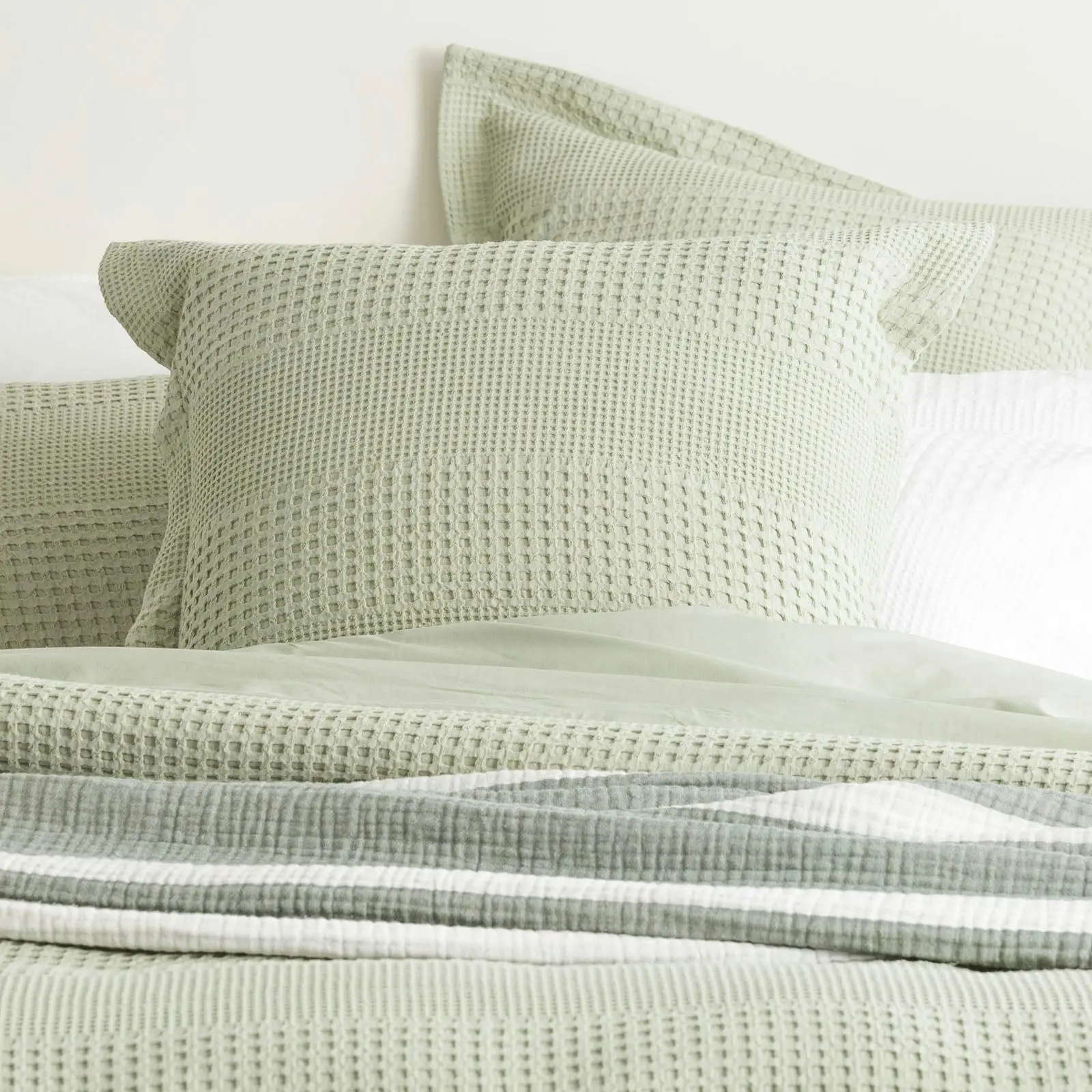 Elegance Waffle Quilt Cover set Cotton Moss