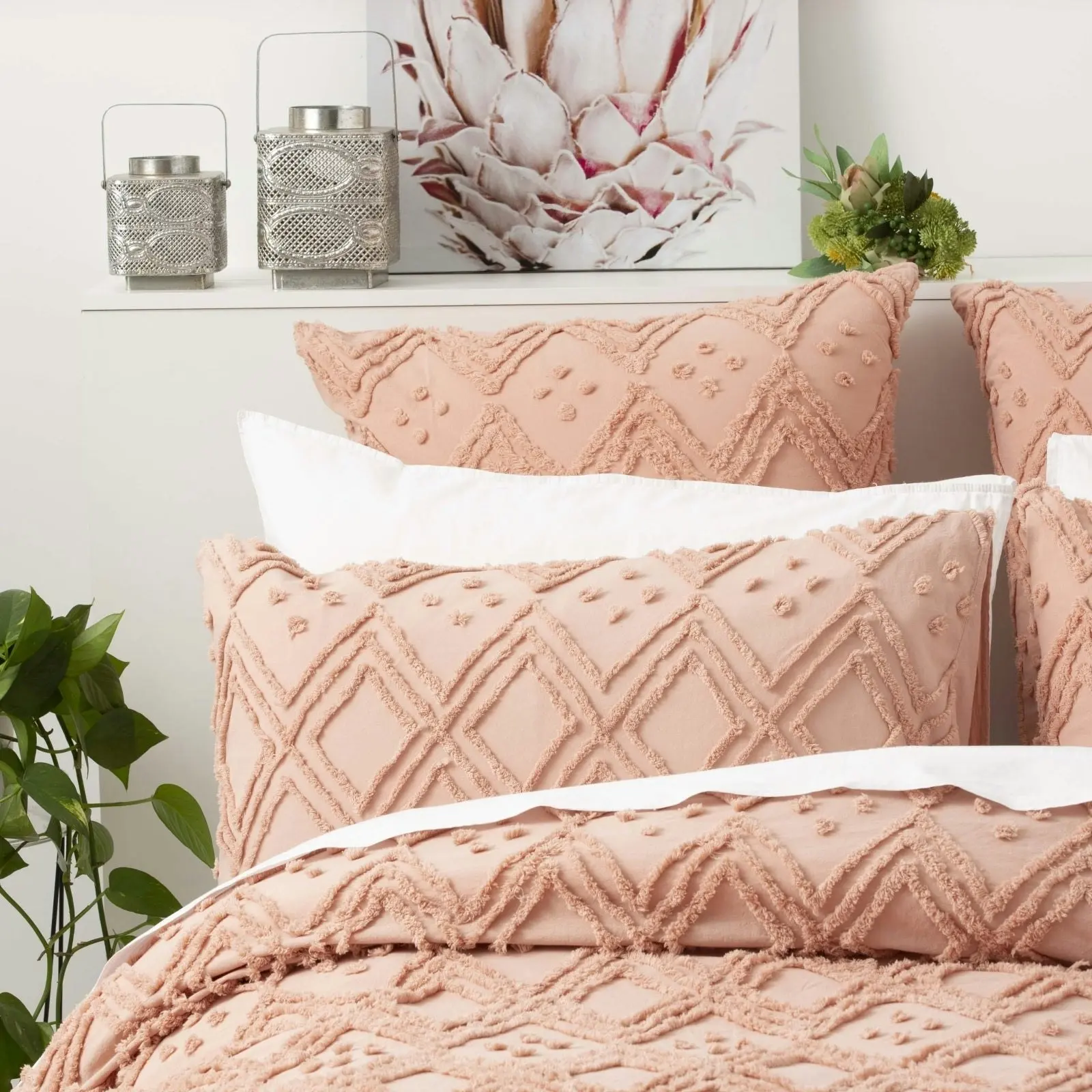 Medallion Vintage Tufted Quilt Cover Blush