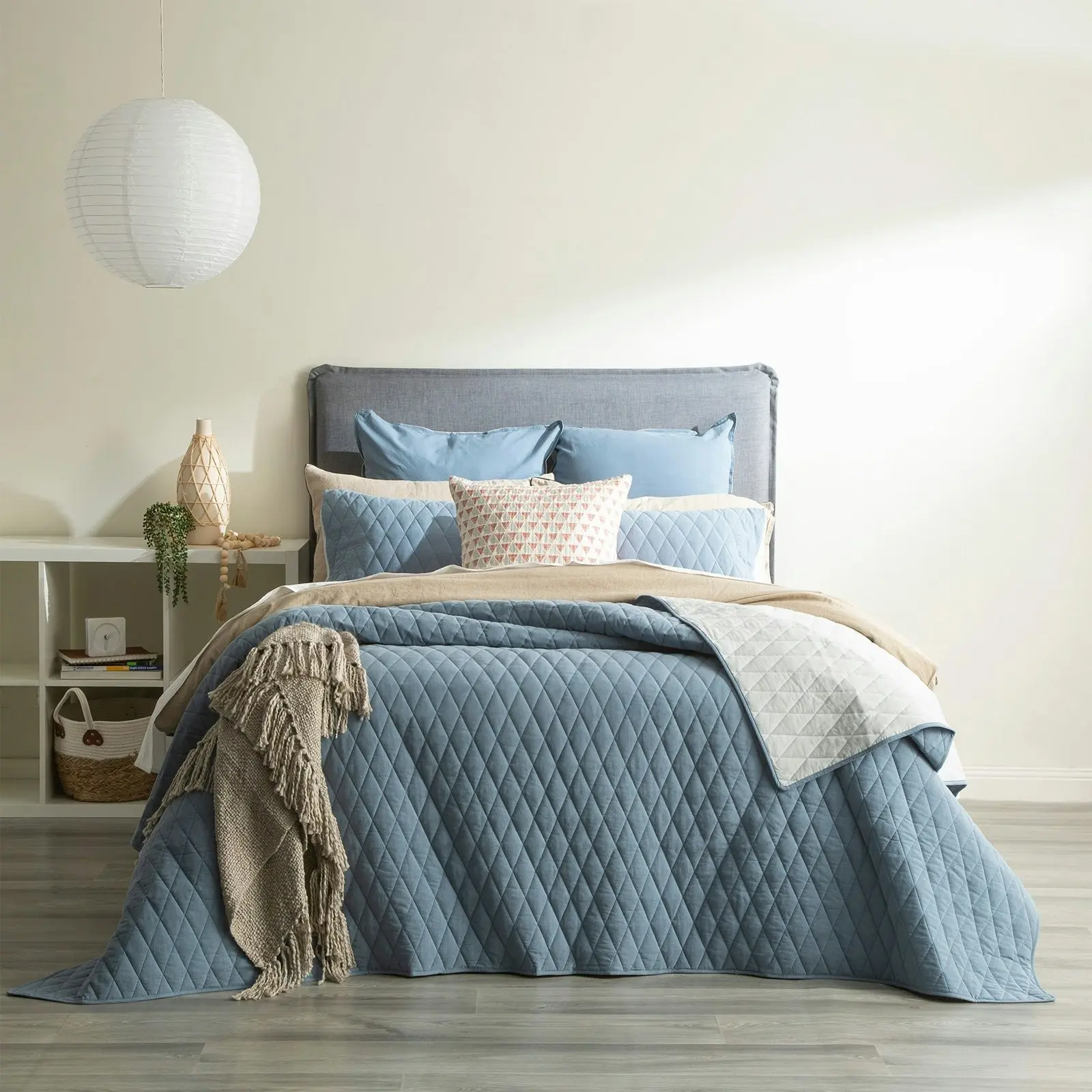 Coverlet Diamante Quilted Cotton Reversible Set Blue