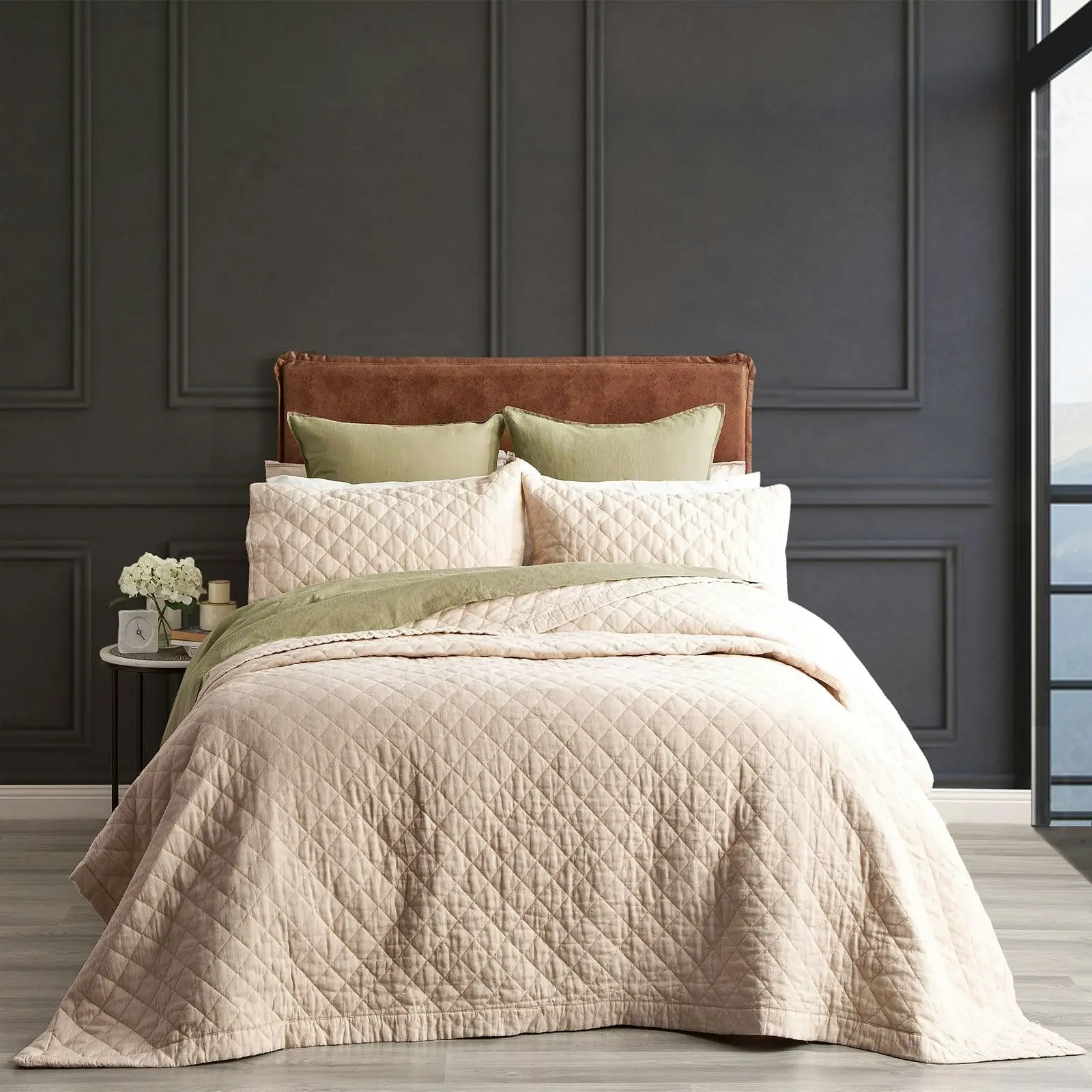 Linen Stonewashed Coverlet Cavallo Natural