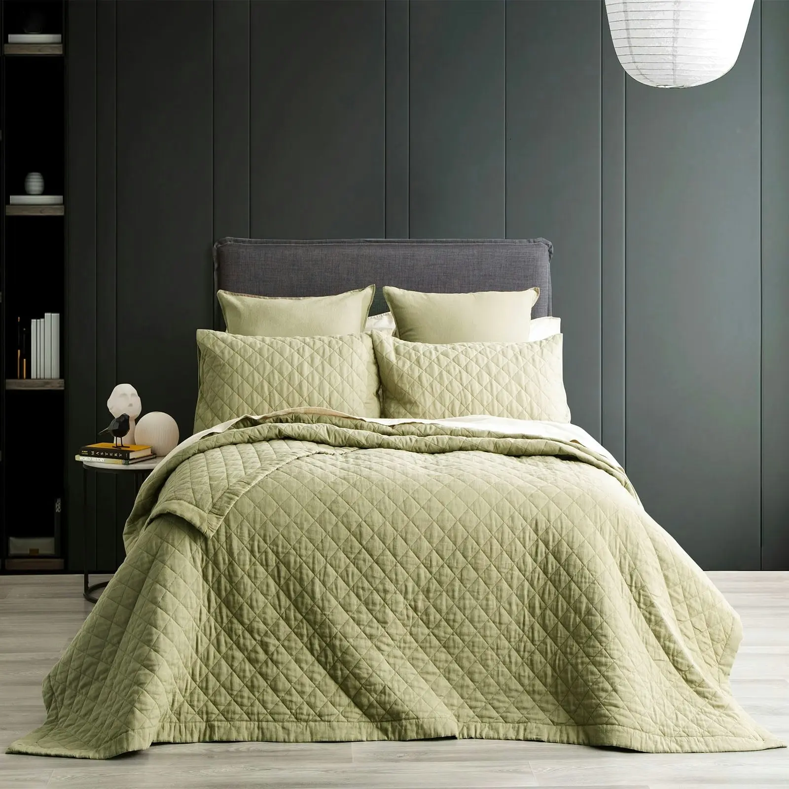 Linen Stonewashed Coverlet Cavallo Jade