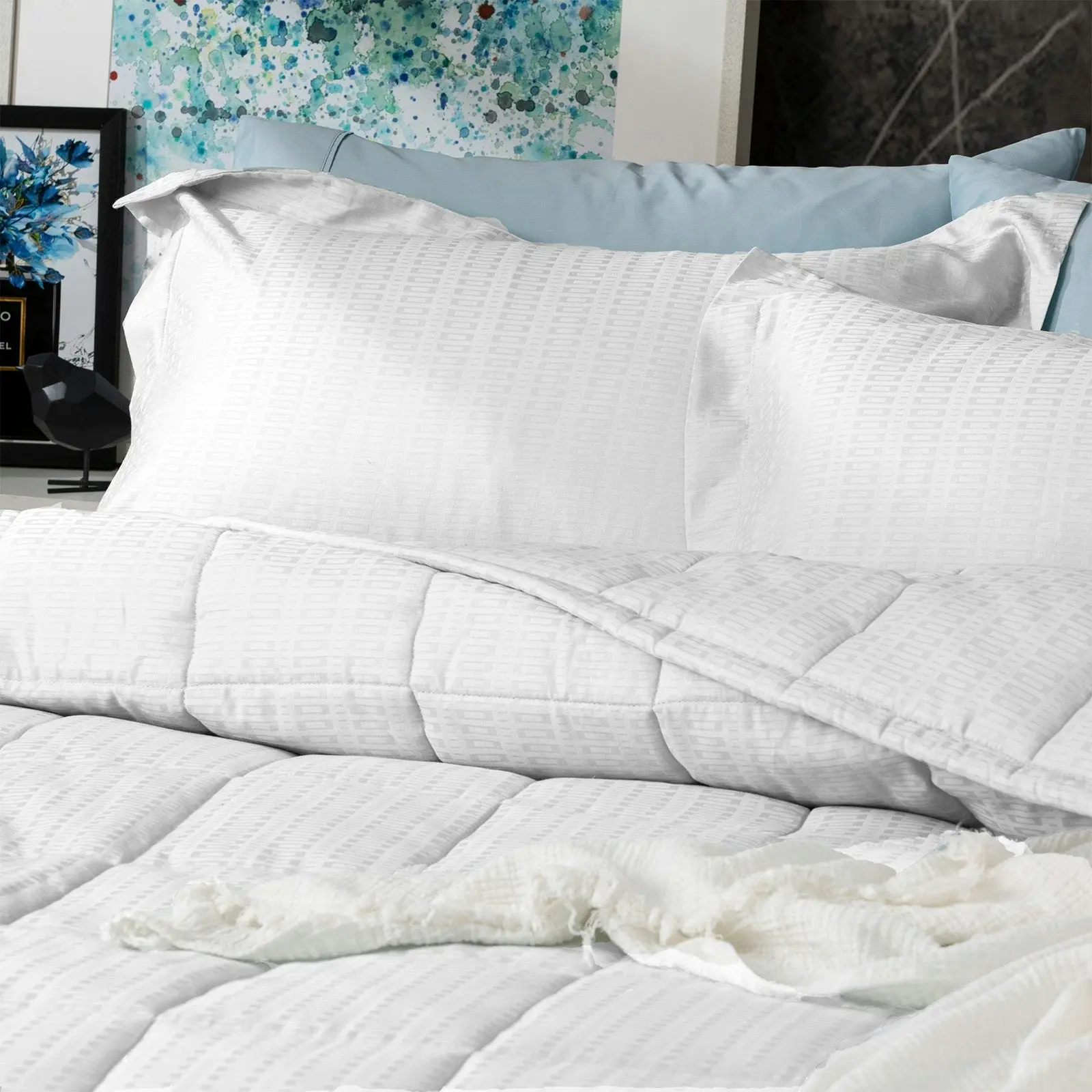 Binary Comforter sets Cotton Jacquard White