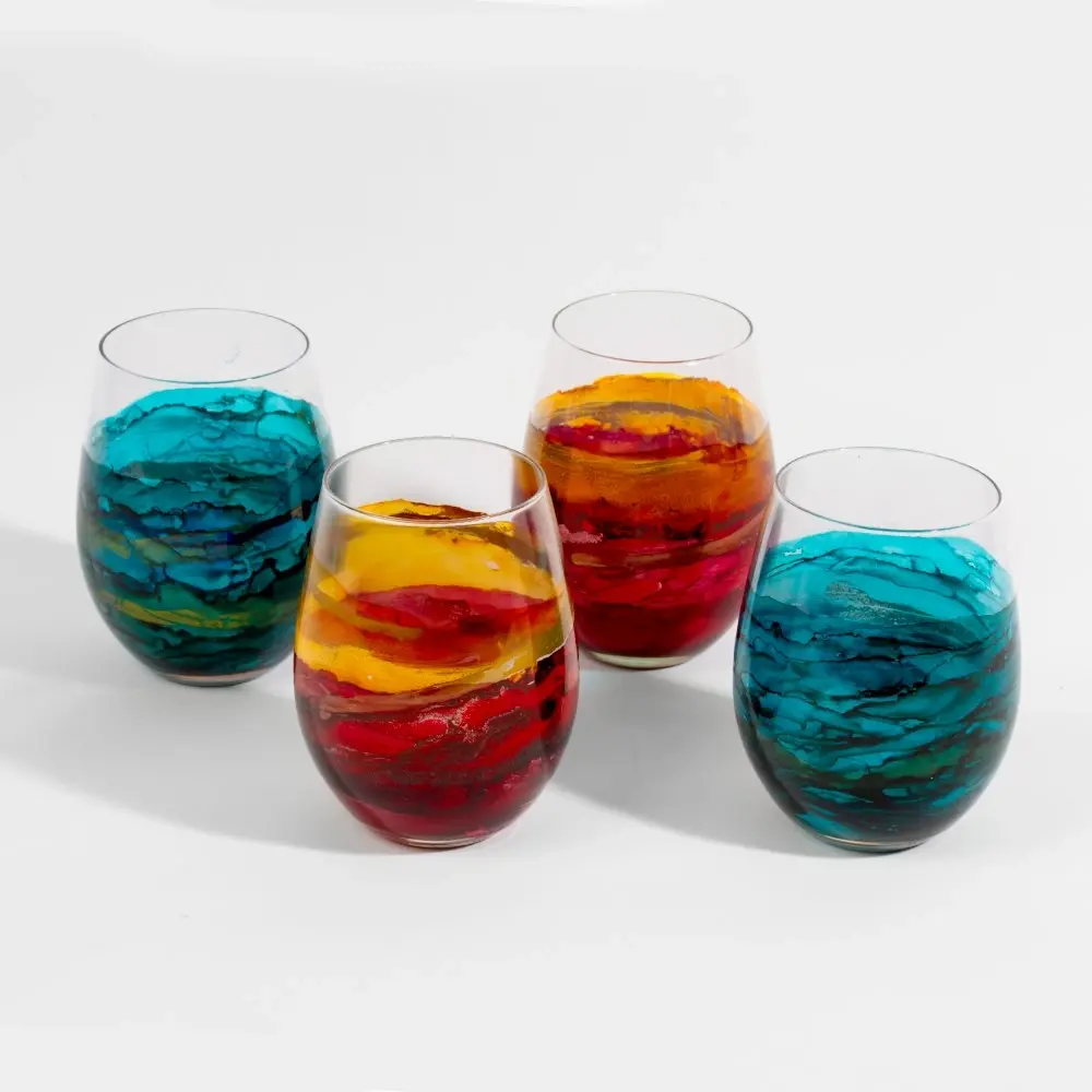 Stemless Wine Glasses Marble Set of 4