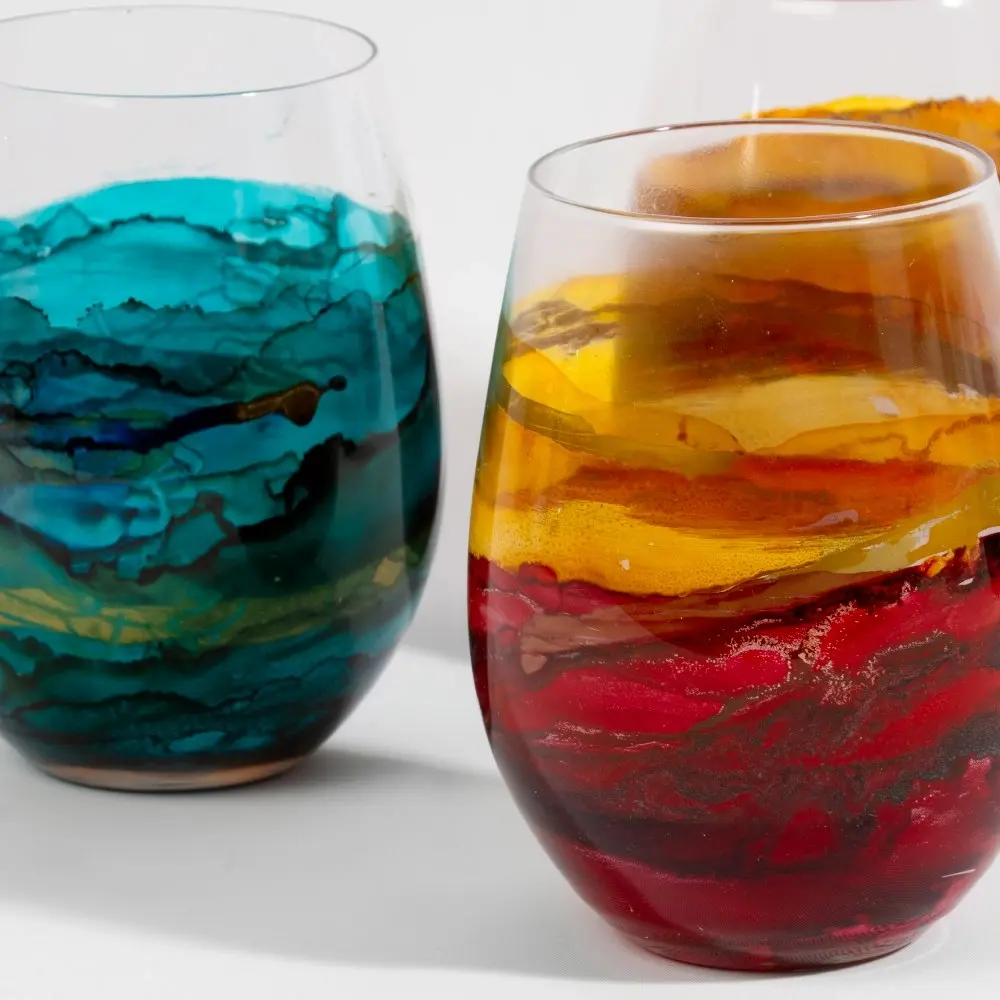 Stemless Wine Glasses Marble Set of 4