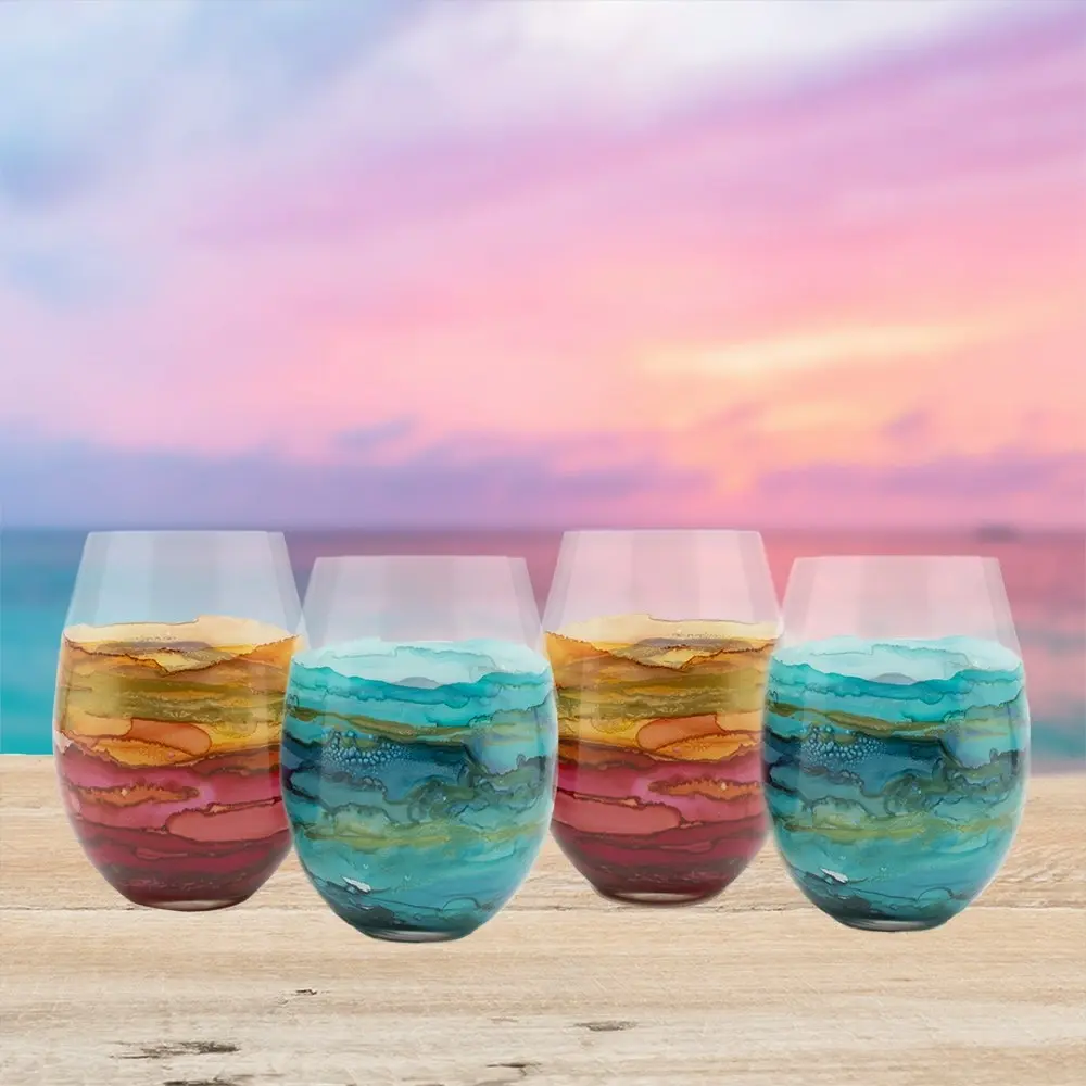 Stemless Wine Glasses Marble Set of 4