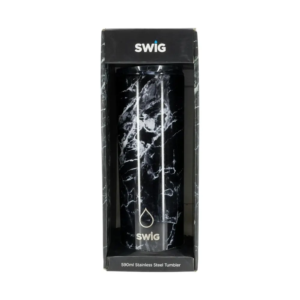 Swig Skinny Tumbler Black Marble 590mL