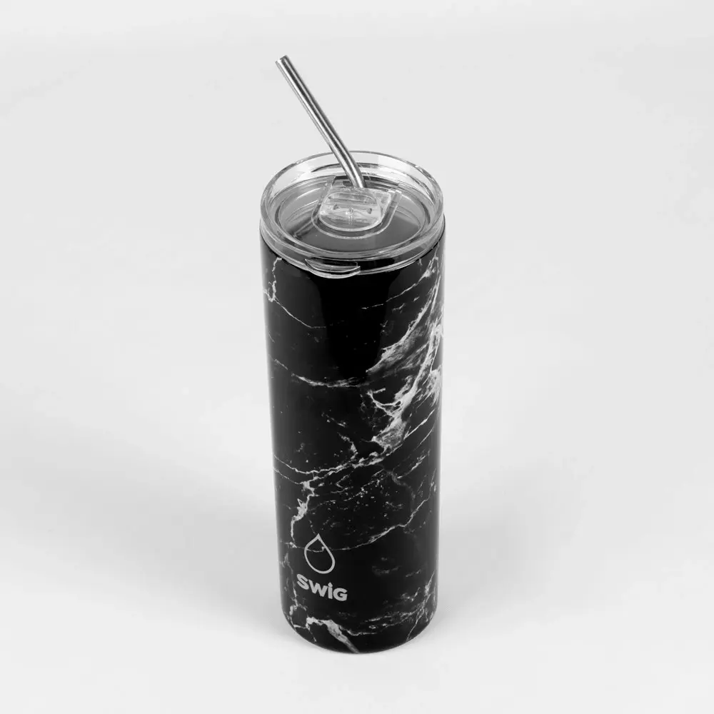 Swig Skinny Tumbler Black Marble 590mL