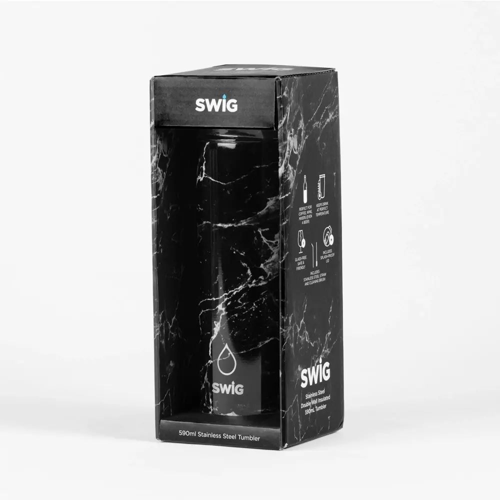 Swig Skinny Tumbler Black Marble 590mL