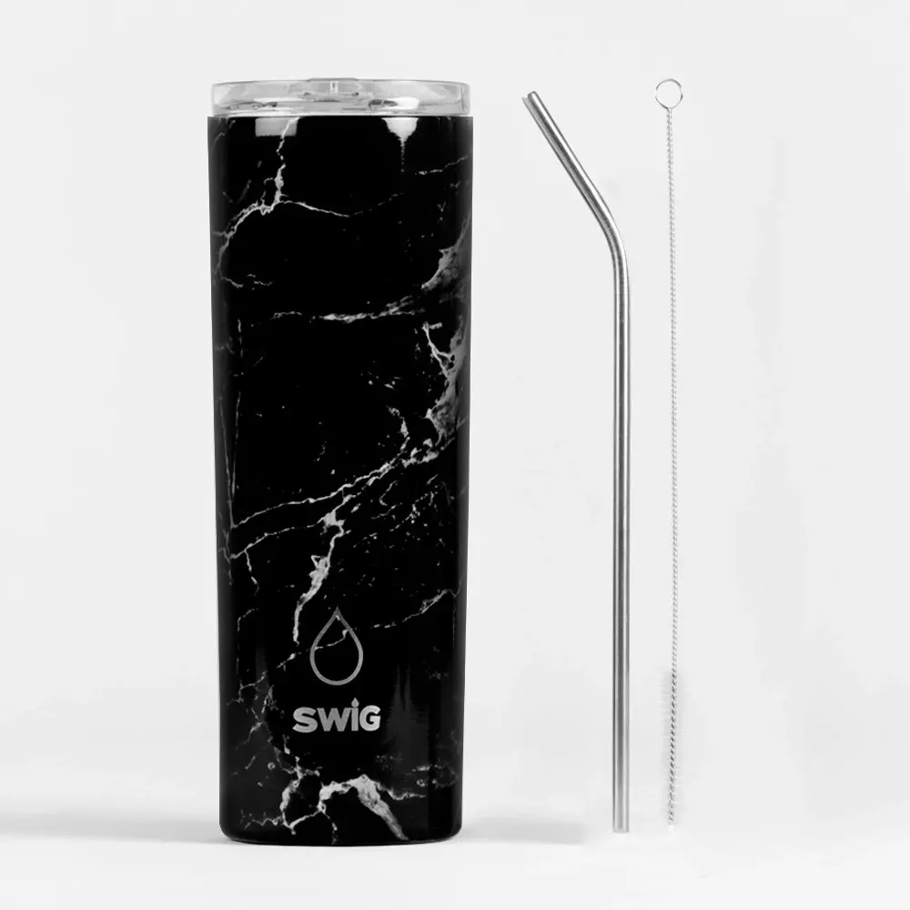 Swig Skinny Tumbler Black Marble 590mL