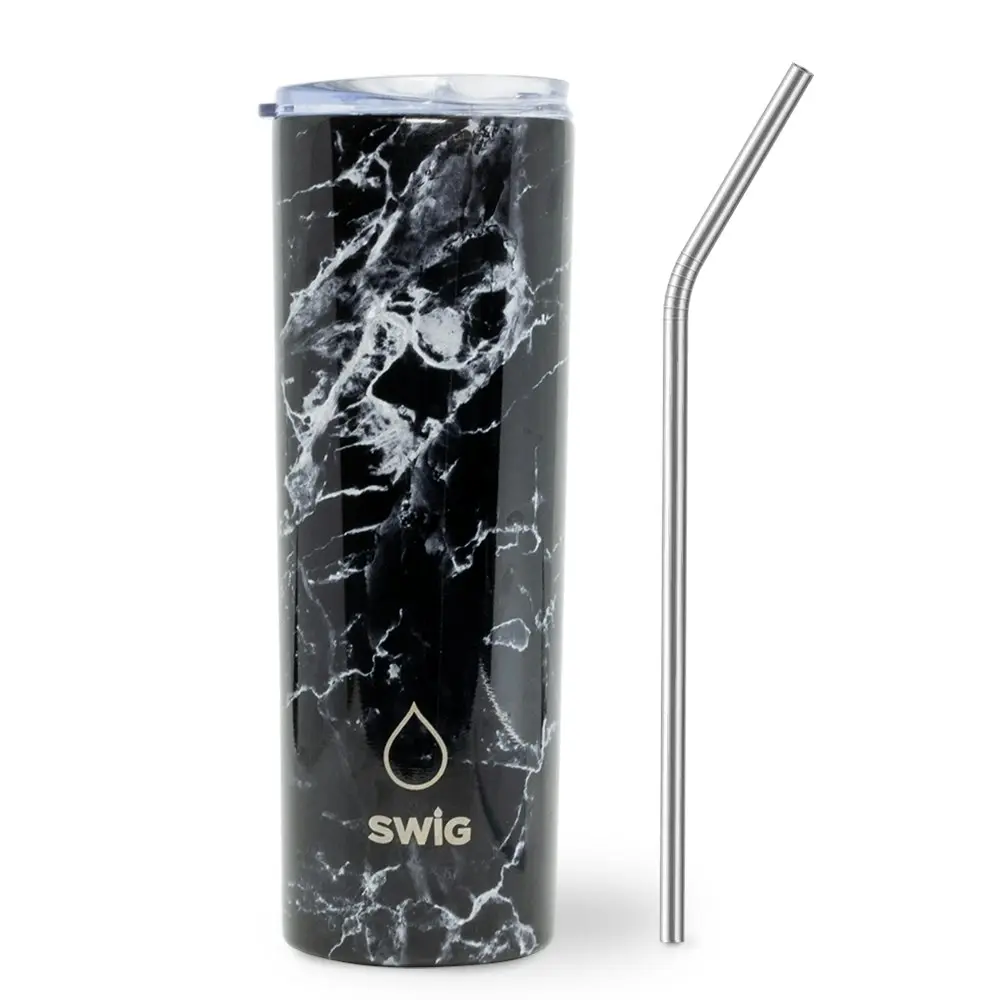 Swig Skinny Tumbler Black Marble 590mL