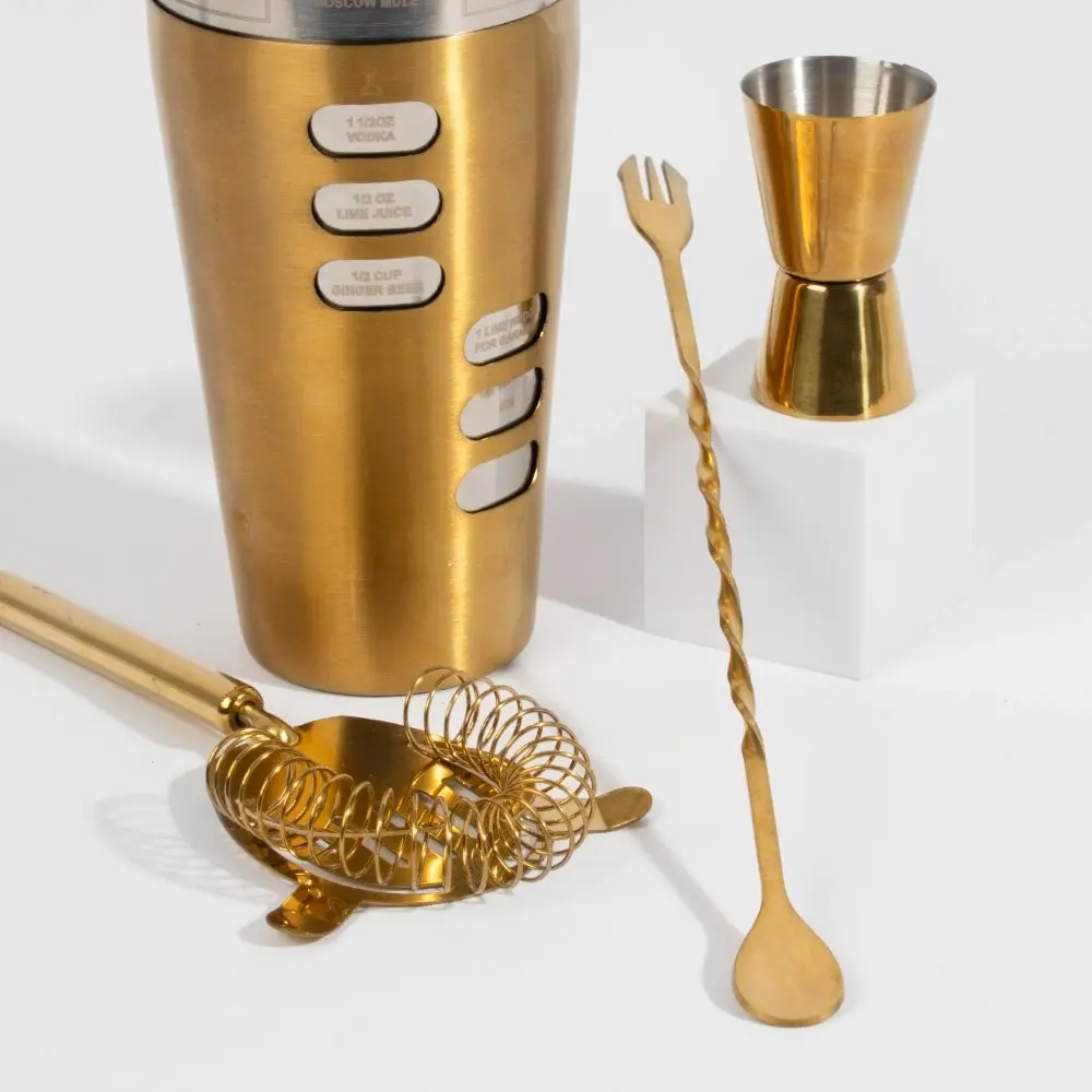 Refined Gifts Shaker Bar Tool Set Brushed Gold