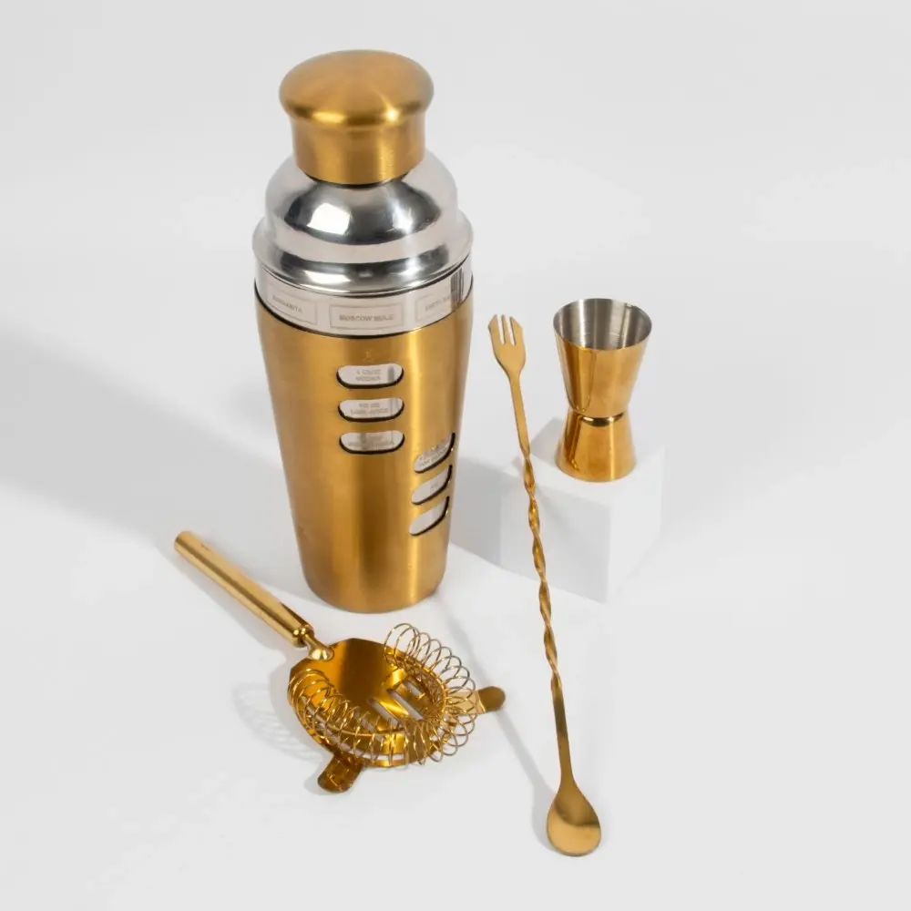 Refined Gifts Shaker Bar Tool Set Brushed Gold