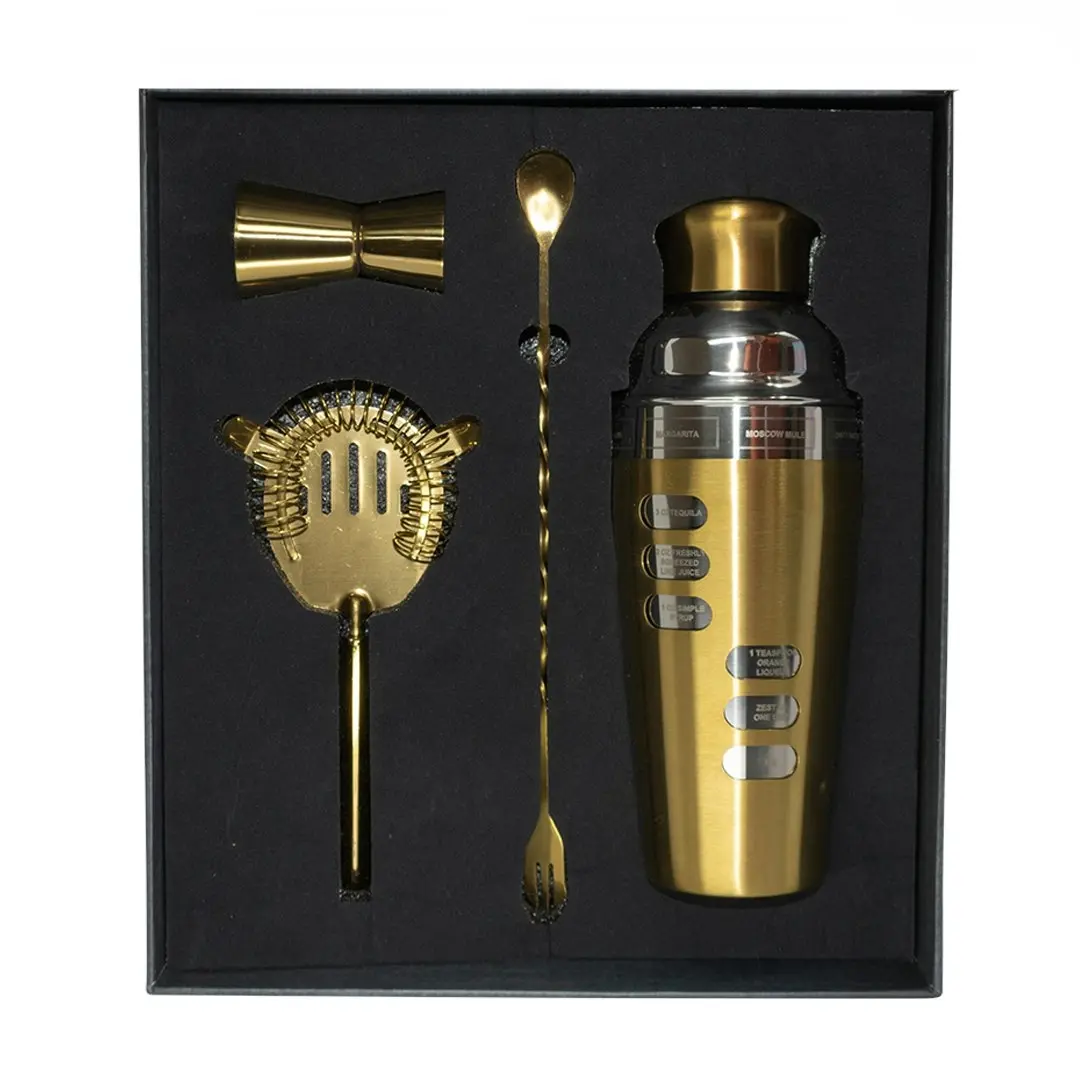 Refined Gifts Shaker Bar Tool Set Brushed Gold