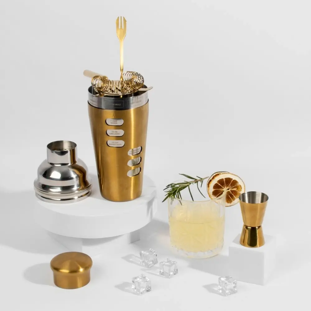 Refined Gifts Shaker Bar Tool Set Brushed Gold