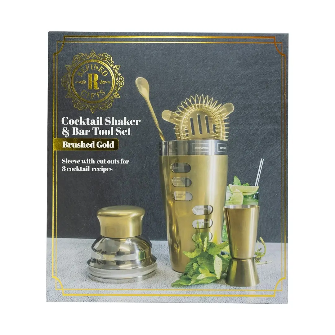 Refined Gifts Shaker Bar Tool Set Brushed Gold