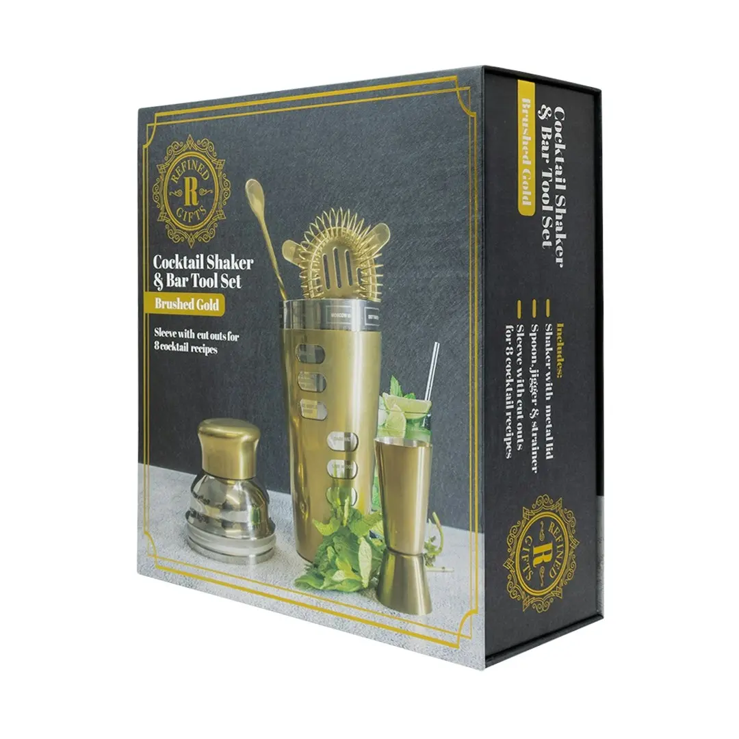 Refined Gifts Shaker Bar Tool Set Brushed Gold