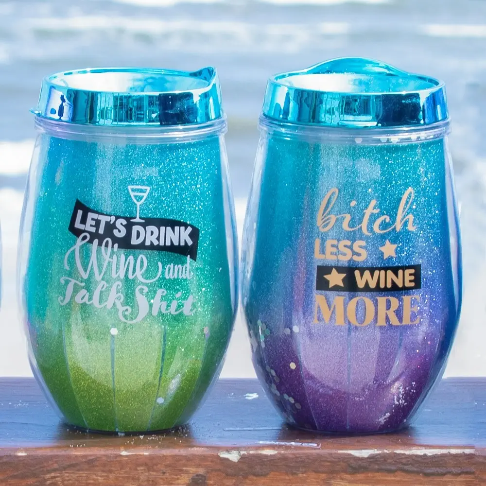 Glitter Wine Cup Ombre Talk Sh*t Seafoam Blue