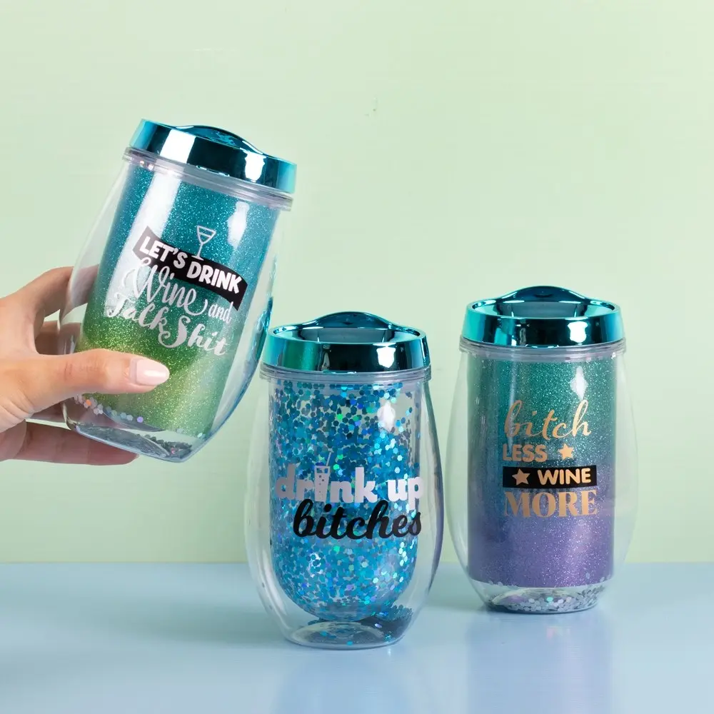 Glitter Wine Cup Ombre Talk Sh*t Seafoam Blue