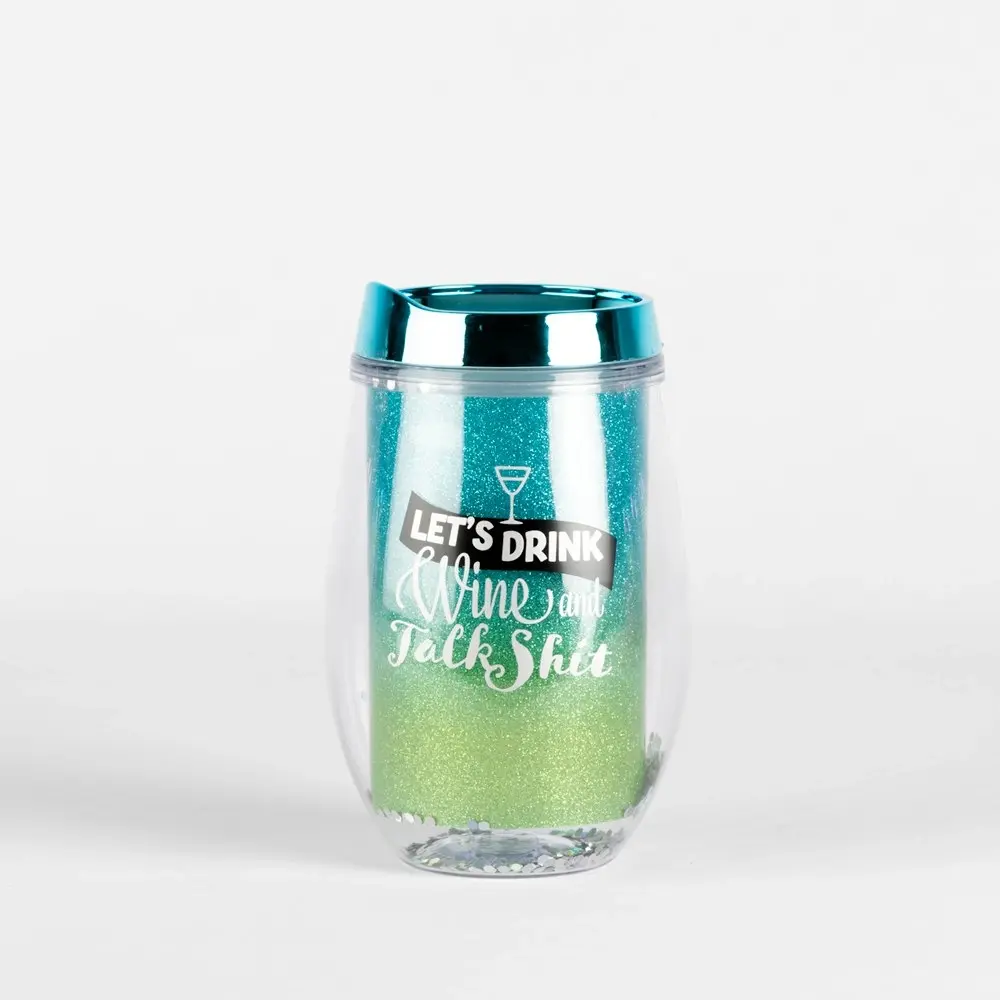 Glitter Wine Cup Ombre Talk Sh*t Seafoam Blue