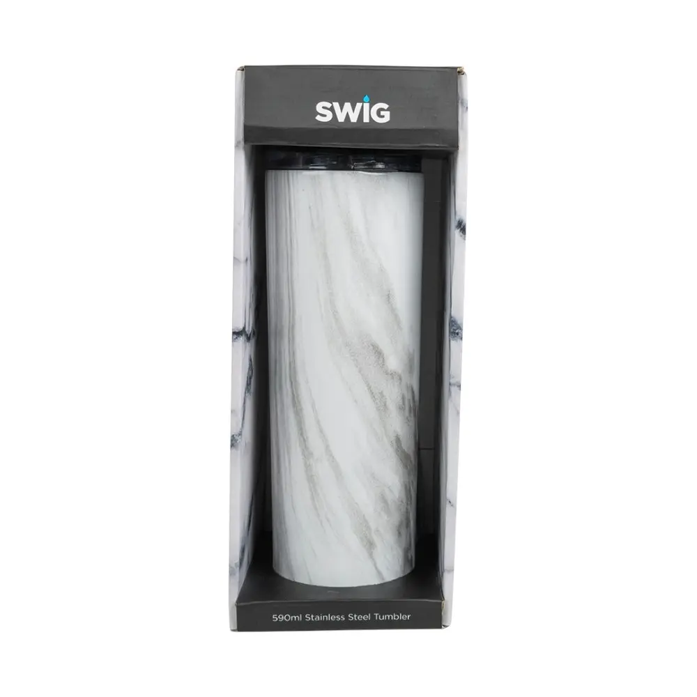 Swig Skinny Tumbler White Marble 590mL