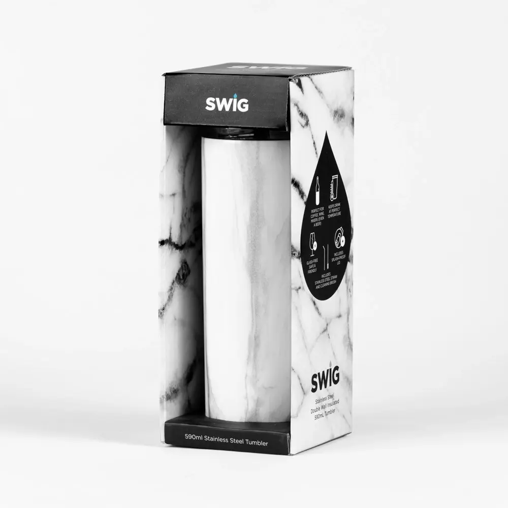 Swig Skinny Tumbler White Marble 590mL