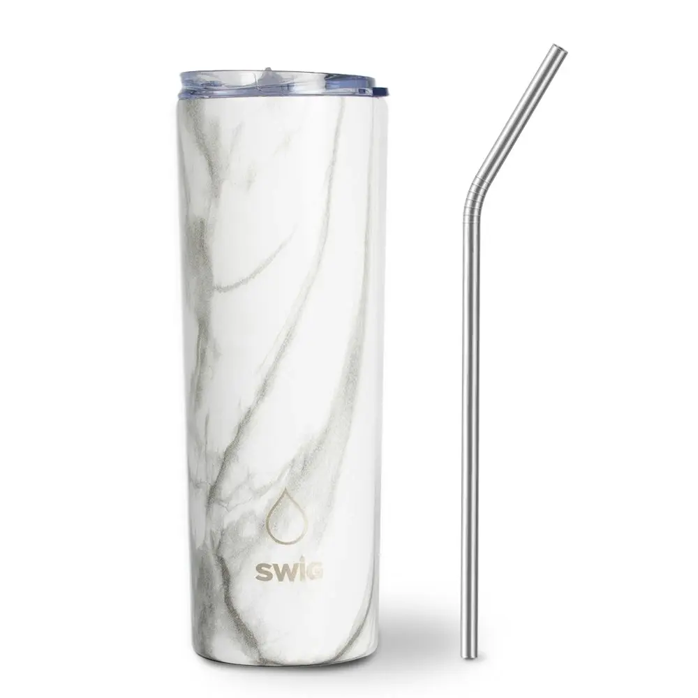 Swig Skinny Tumbler White Marble 590mL