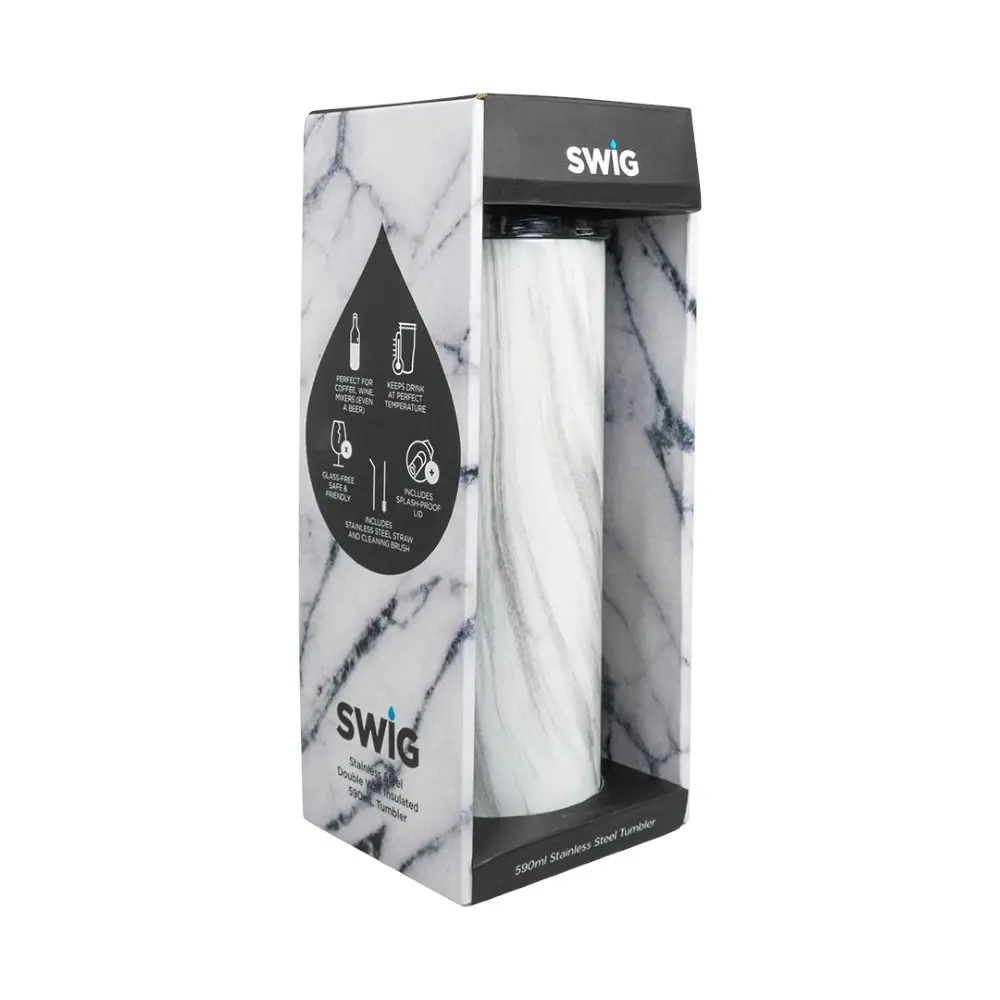 Swig Skinny Tumbler White Marble 590mL