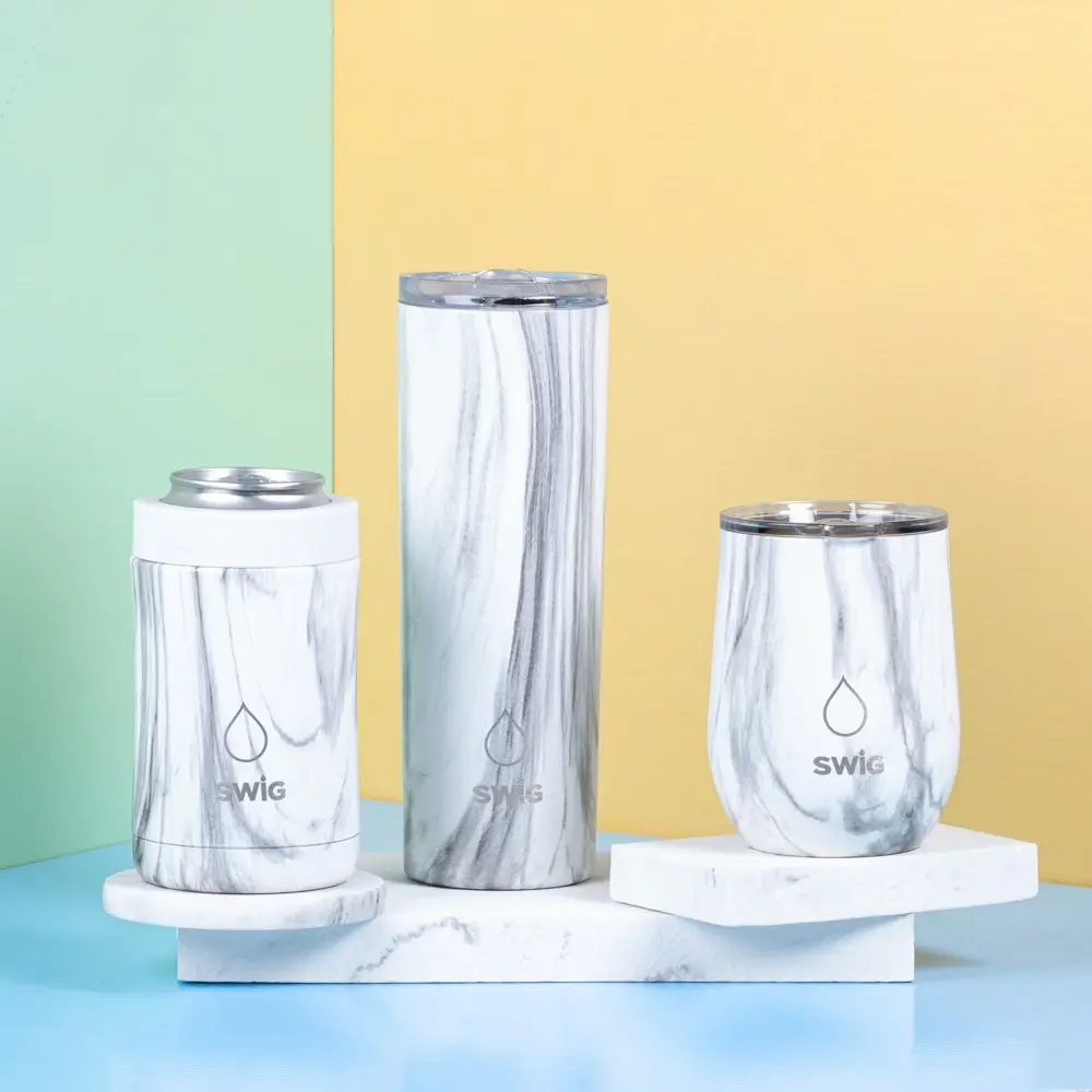 Swig Skinny Tumbler White Marble 590mL