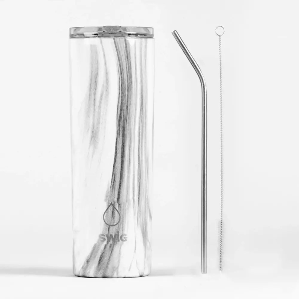 Swig Skinny Tumbler White Marble 590mL