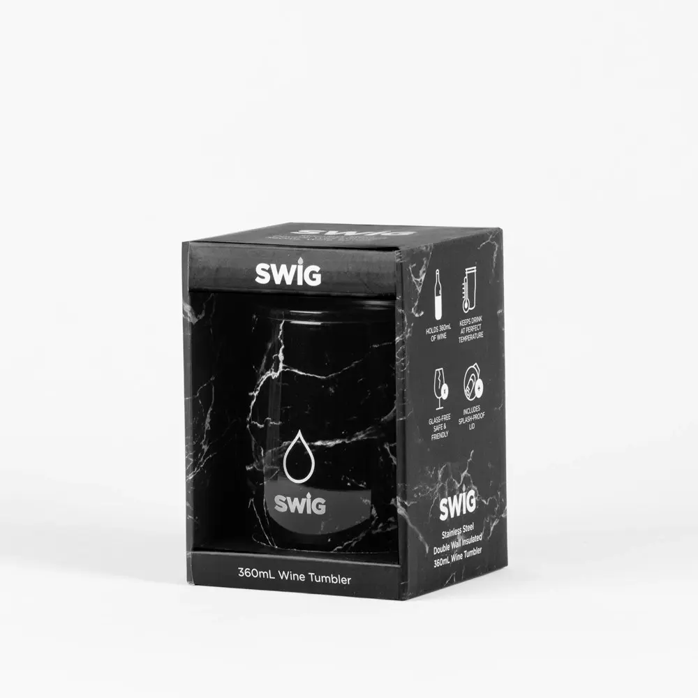 Swig Wine Tumbler Black Marble 360mL