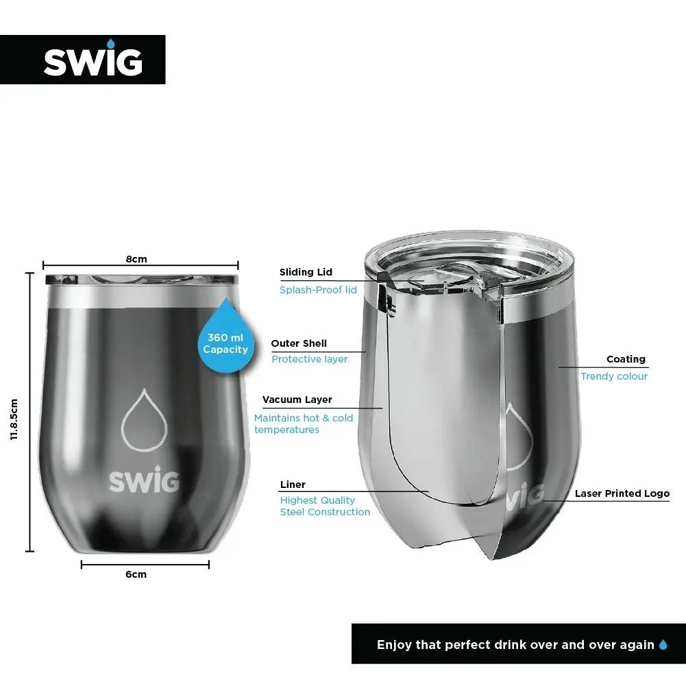 Swig Wine Tumbler Black Marble 360mL