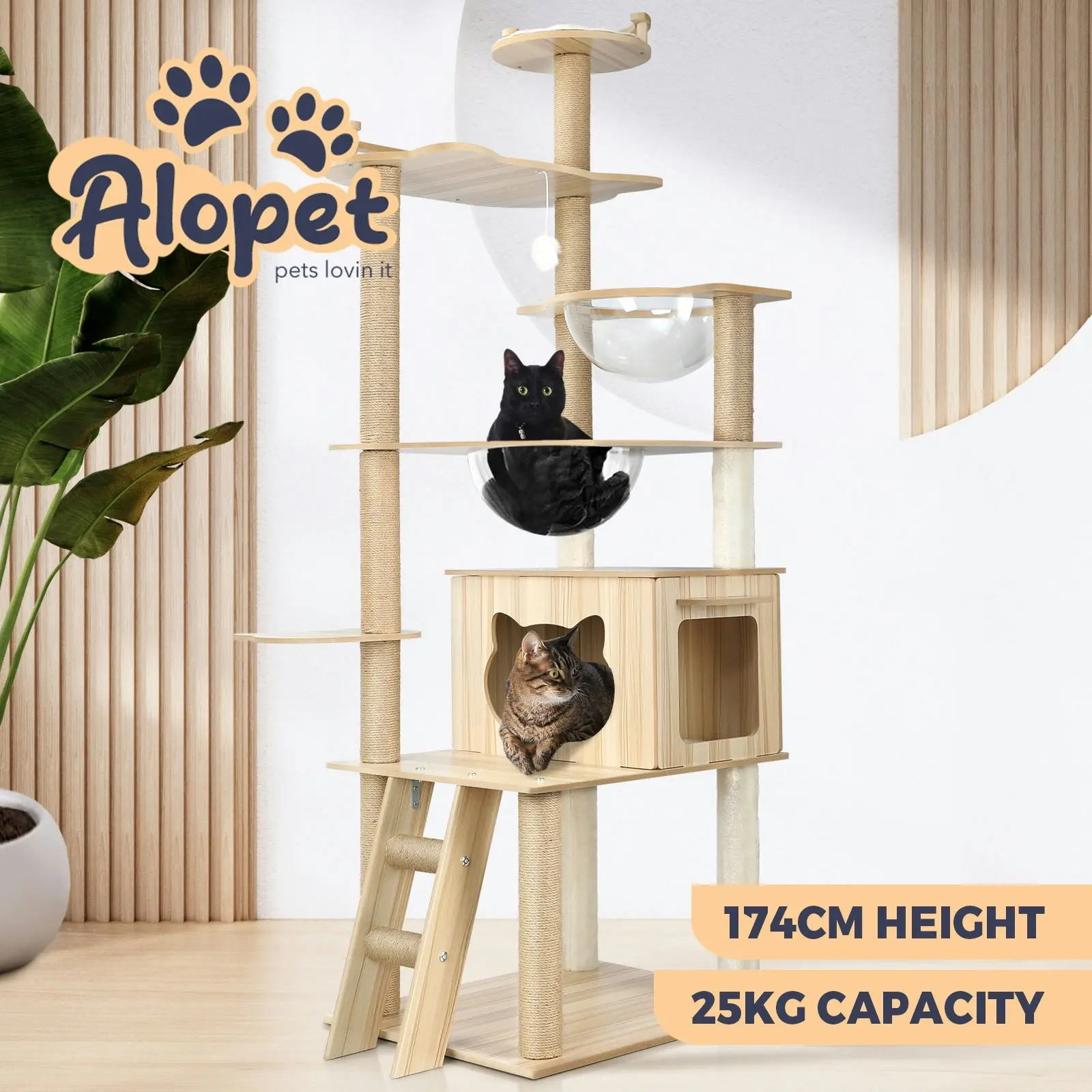 Alopet Cat Tree Scratching Post Scratcher Tower Wood Condo House Bed Large 174CM