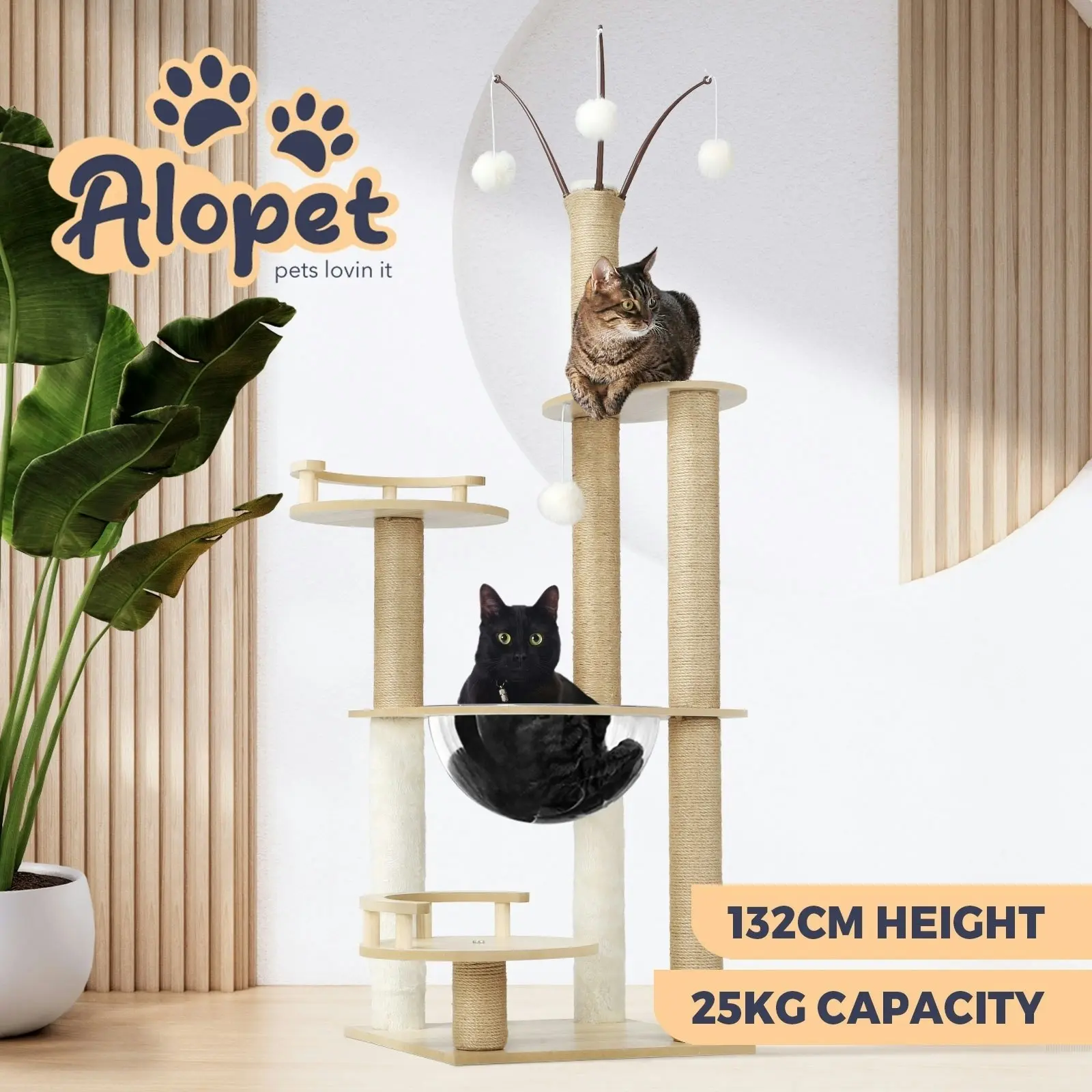 Alopet Cat Tree Tower Scratching Post Scratcher Cats Condo House Bed Wood 132cm