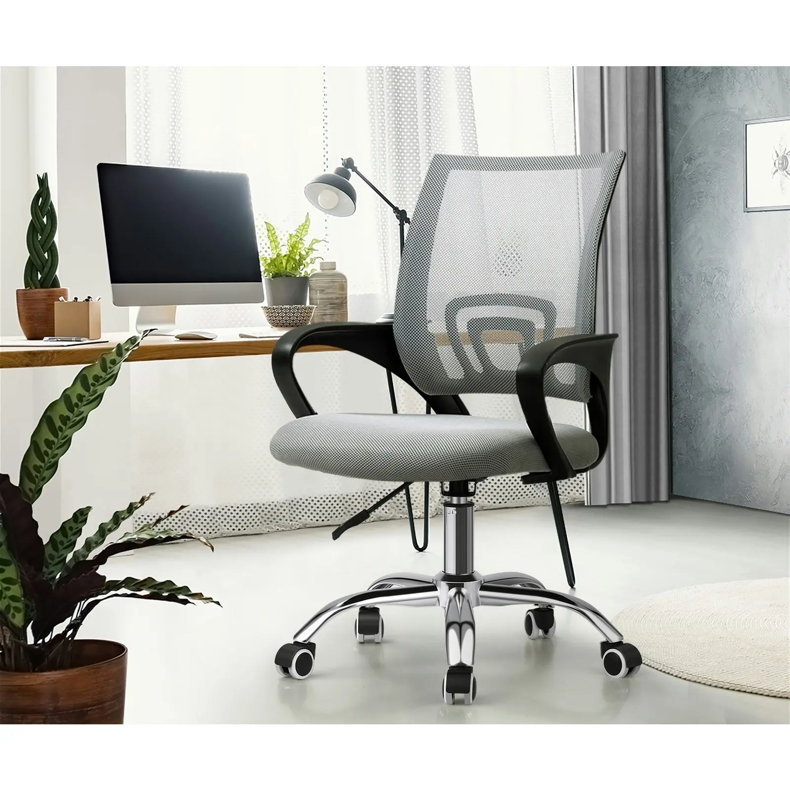 Oikiture Office Chair Computer Chairs Gaming Mesh Backrest Foam Seat Grey