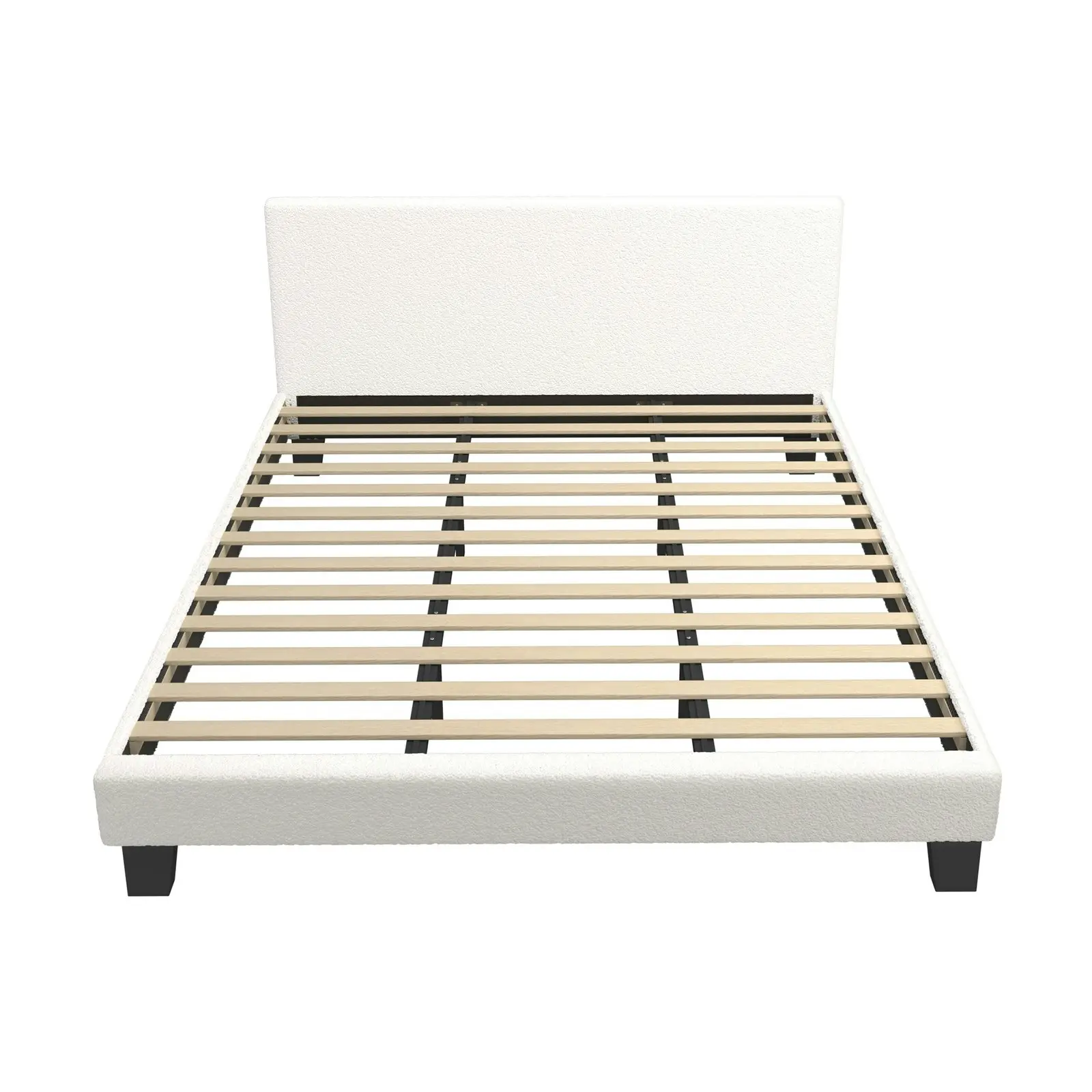 Oikiture Bed Frame King Size Mattress Base Boucle Fabric Platform Wooden Slats